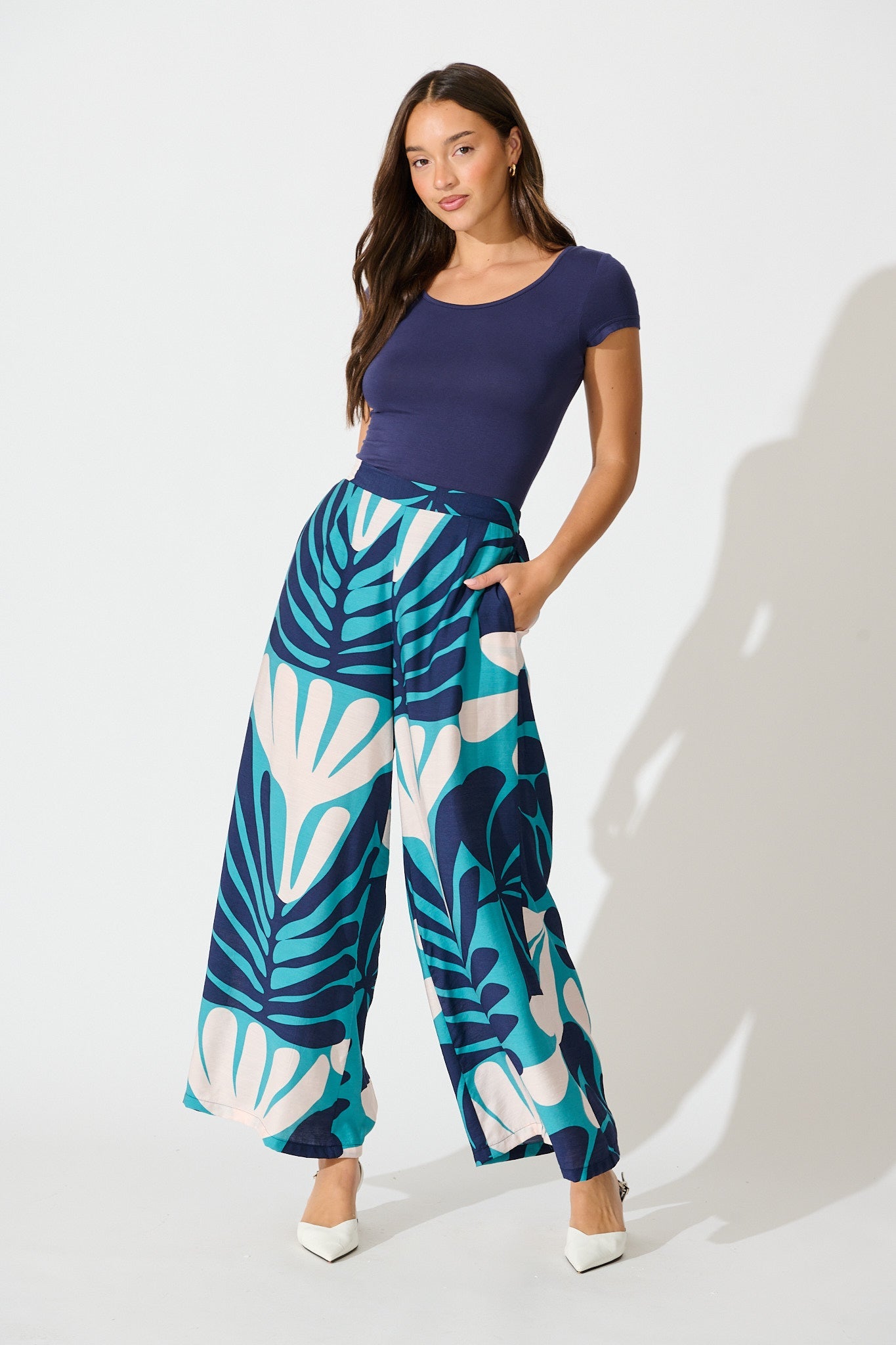 Sheer Luck Pant in Multi Blue Print