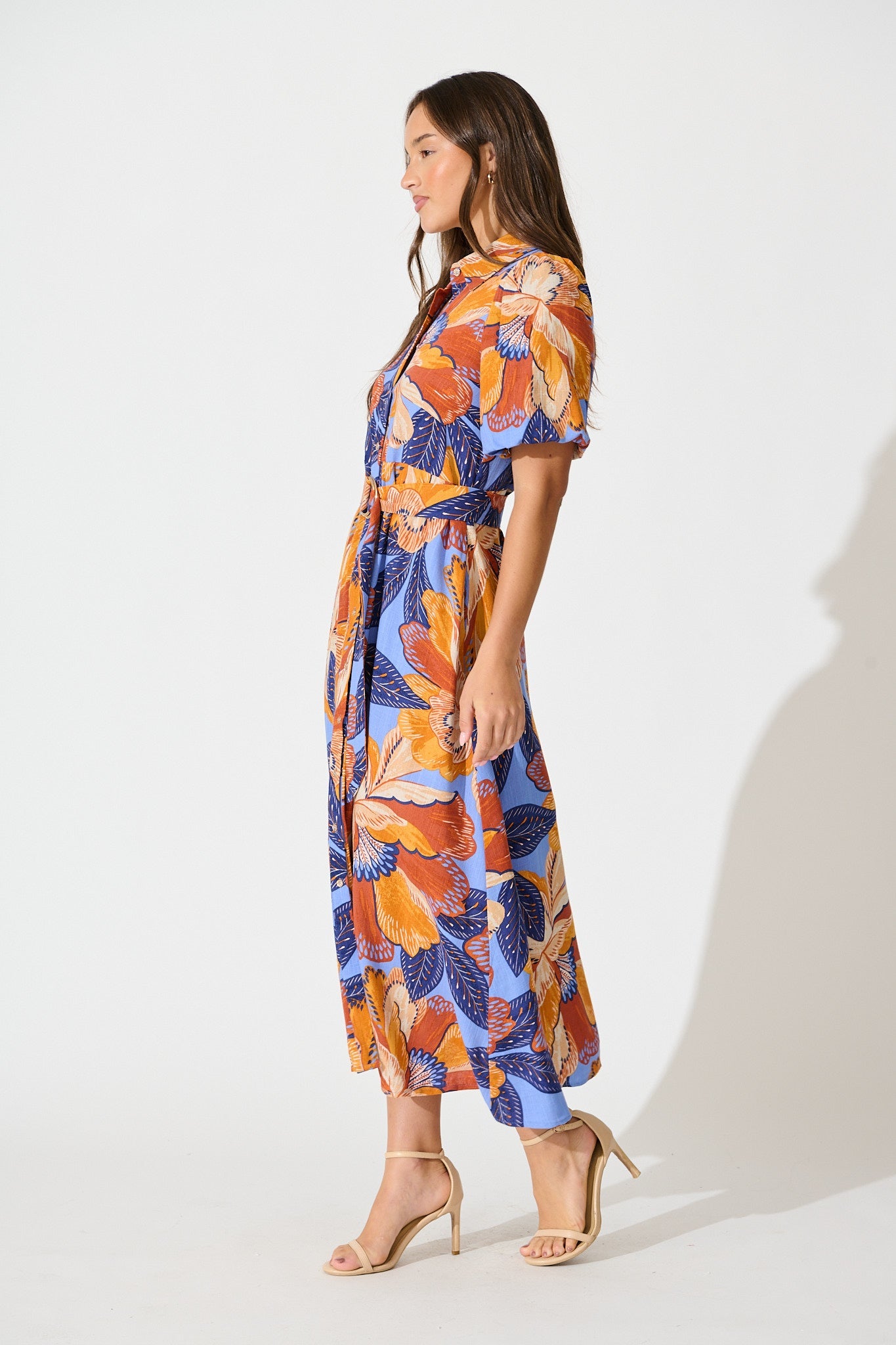 Tanisha Maxi Shirt Dress in Multi Print Linen Blend
