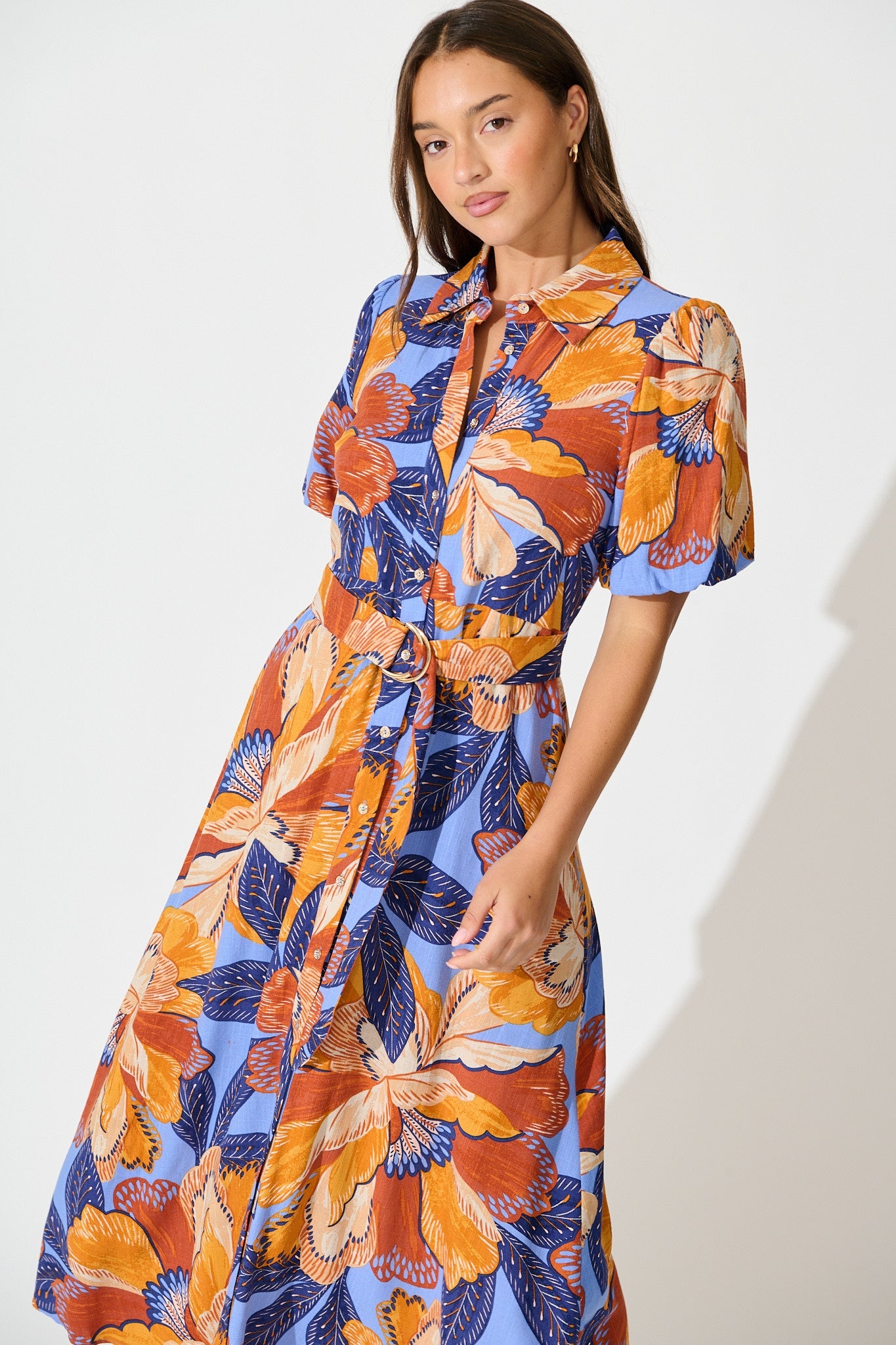 Tanisha Maxi Shirt Dress in Multi Print Linen Blend