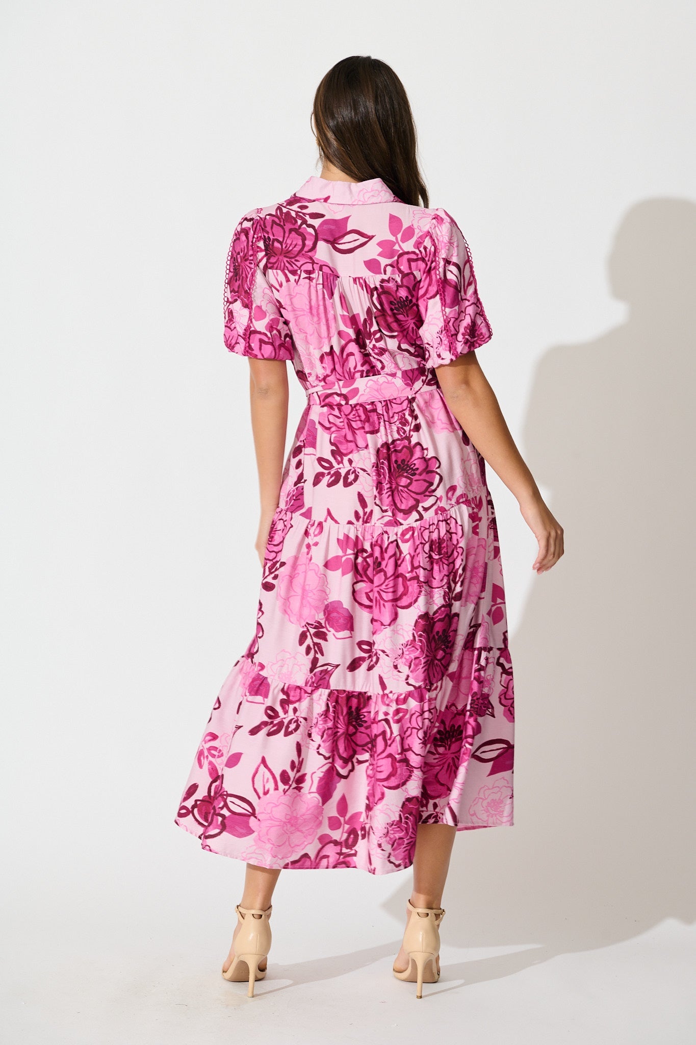 Audrey Maxi Shirt Dress in Pink Floral