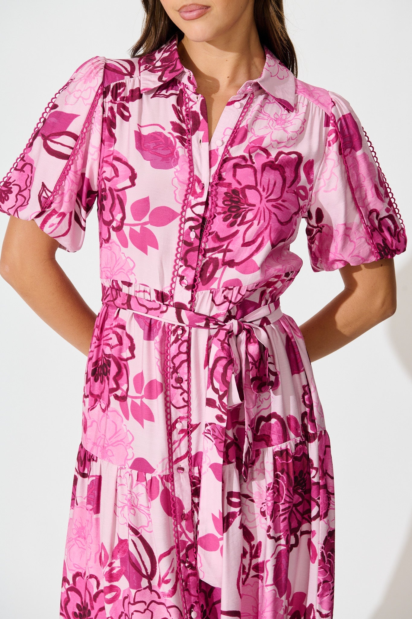 Audrey Maxi Shirt Dress in Pink Floral