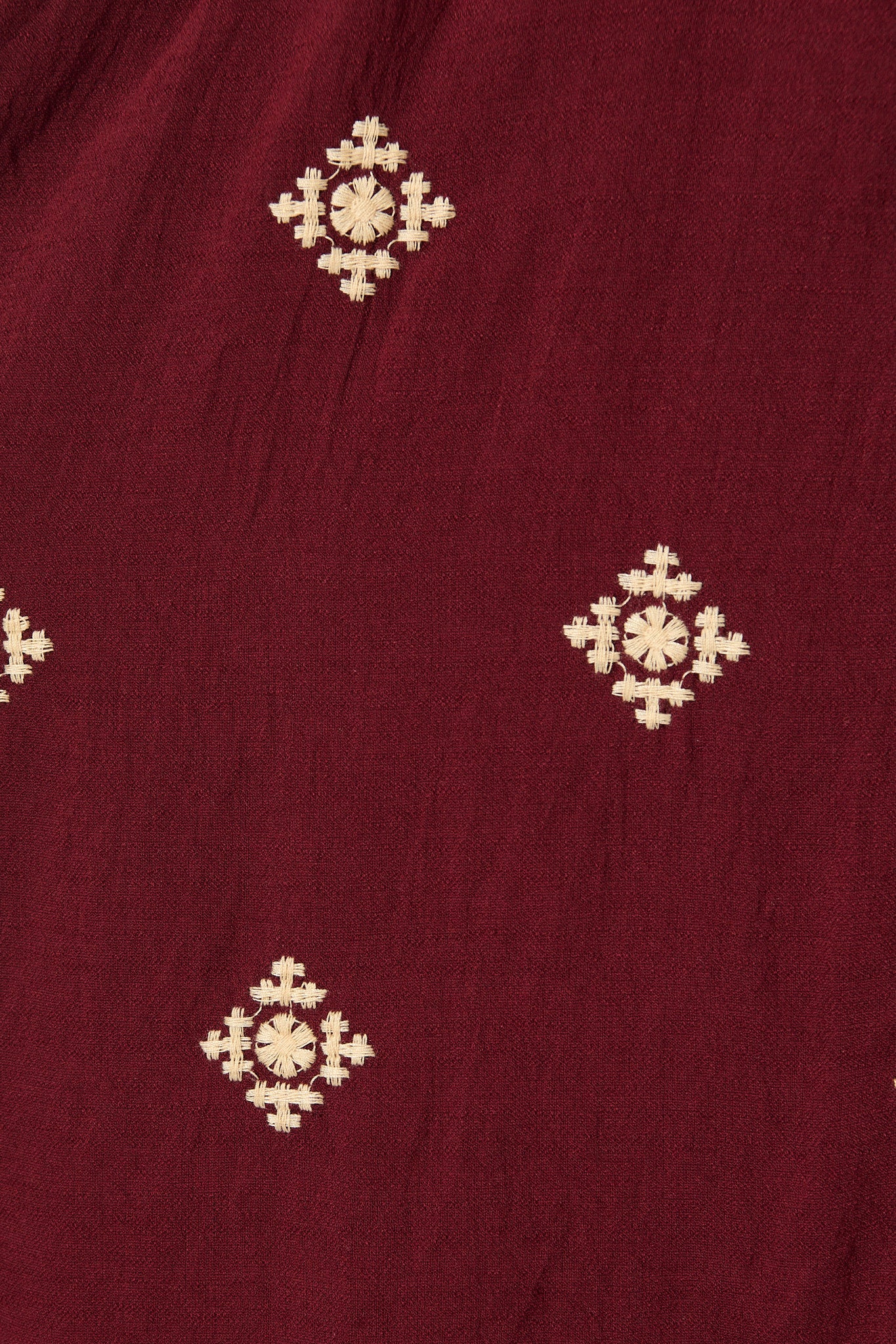 Nahla Midi Shirt Dress in Wine with Cream Embroidery