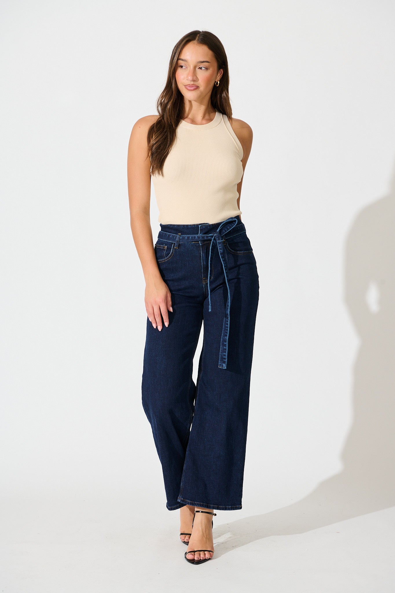 Danielle High Rise Wide Leg Jean in Dark Blue Denim