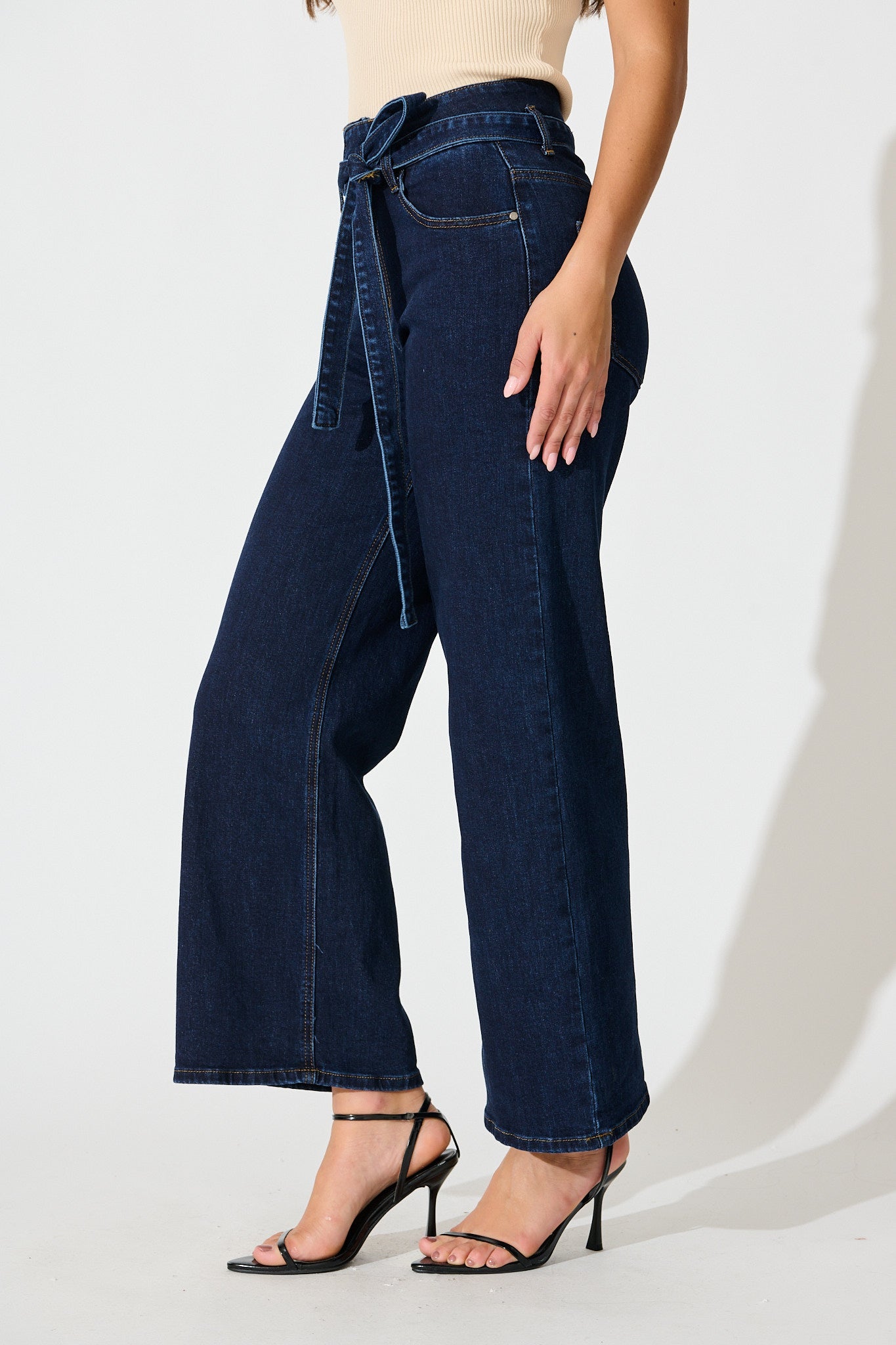 Danielle High Rise Wide Leg Jean in Dark Blue Denim