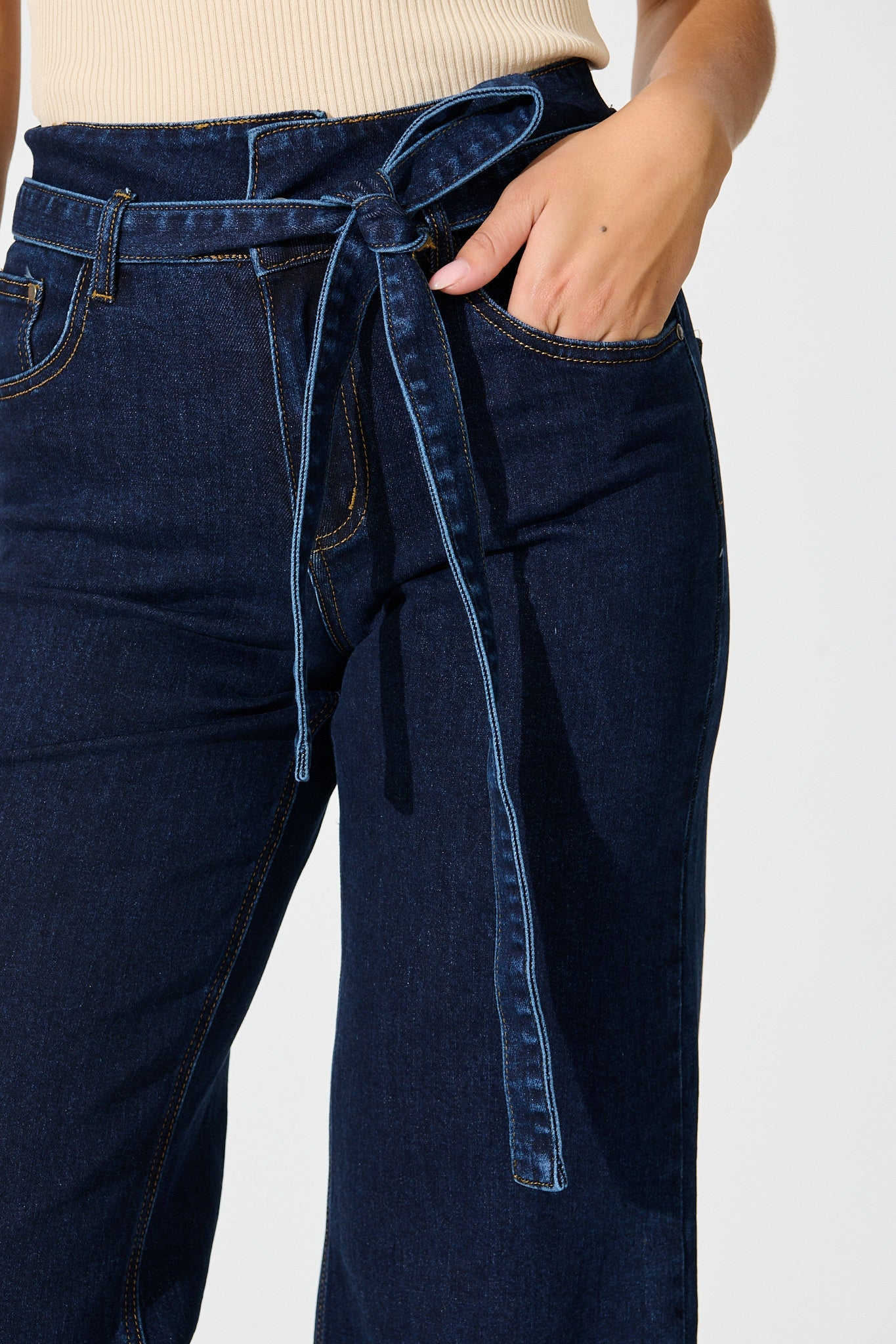 Danielle High Rise Wide Leg Jean in Dark Blue Denim