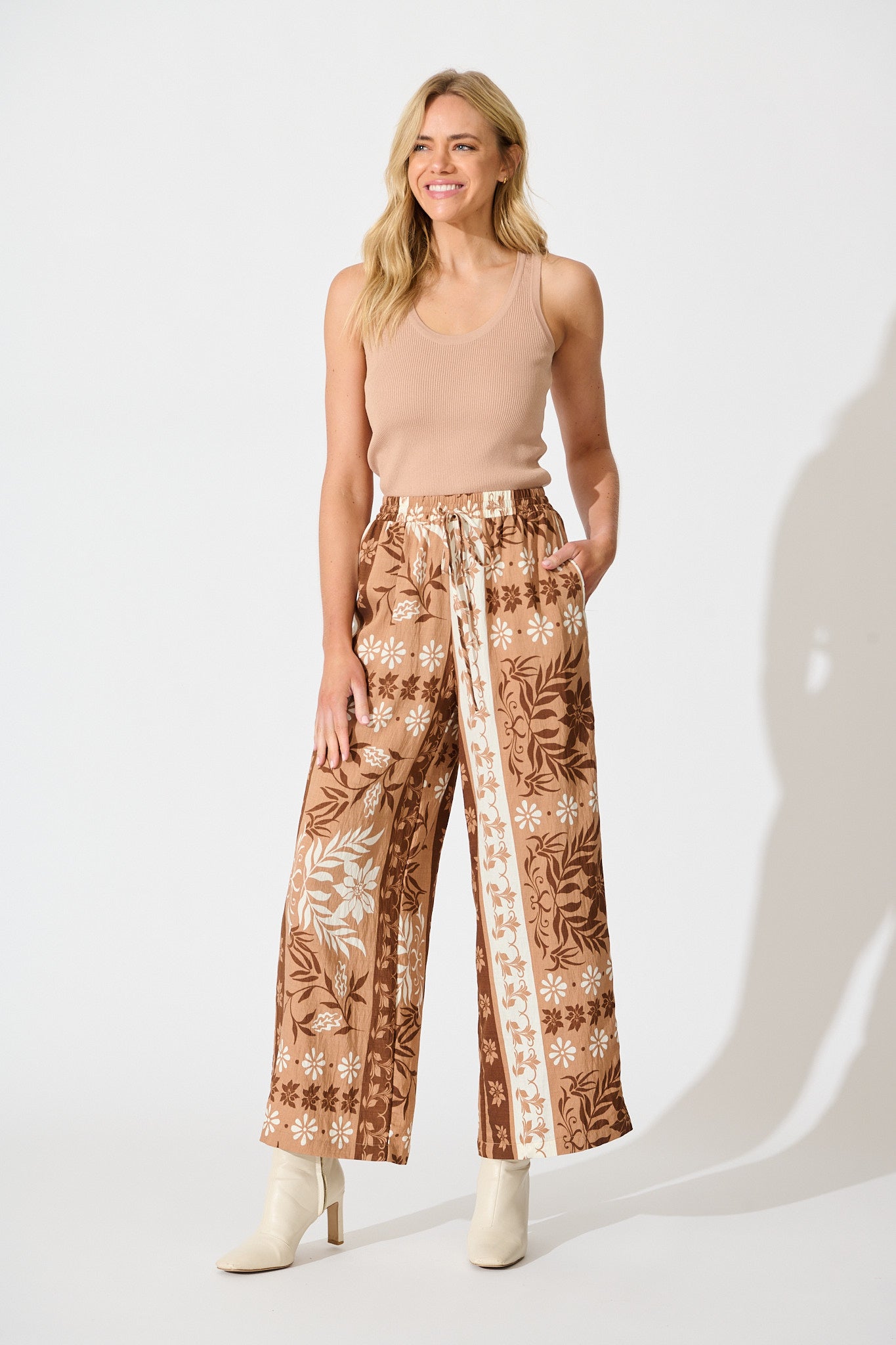 Danbury Pant in Brown and White Print