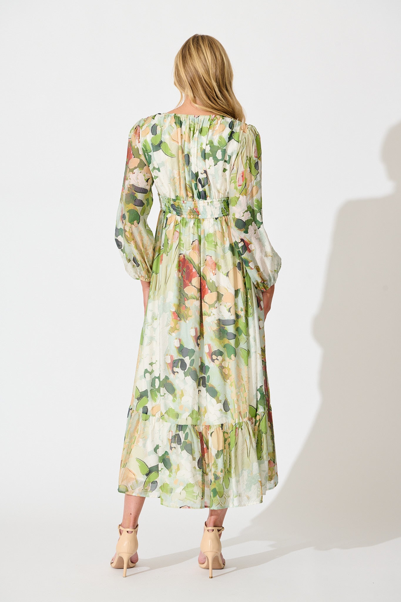 So Devine Midi Dress in Multi Green Cotton Blend