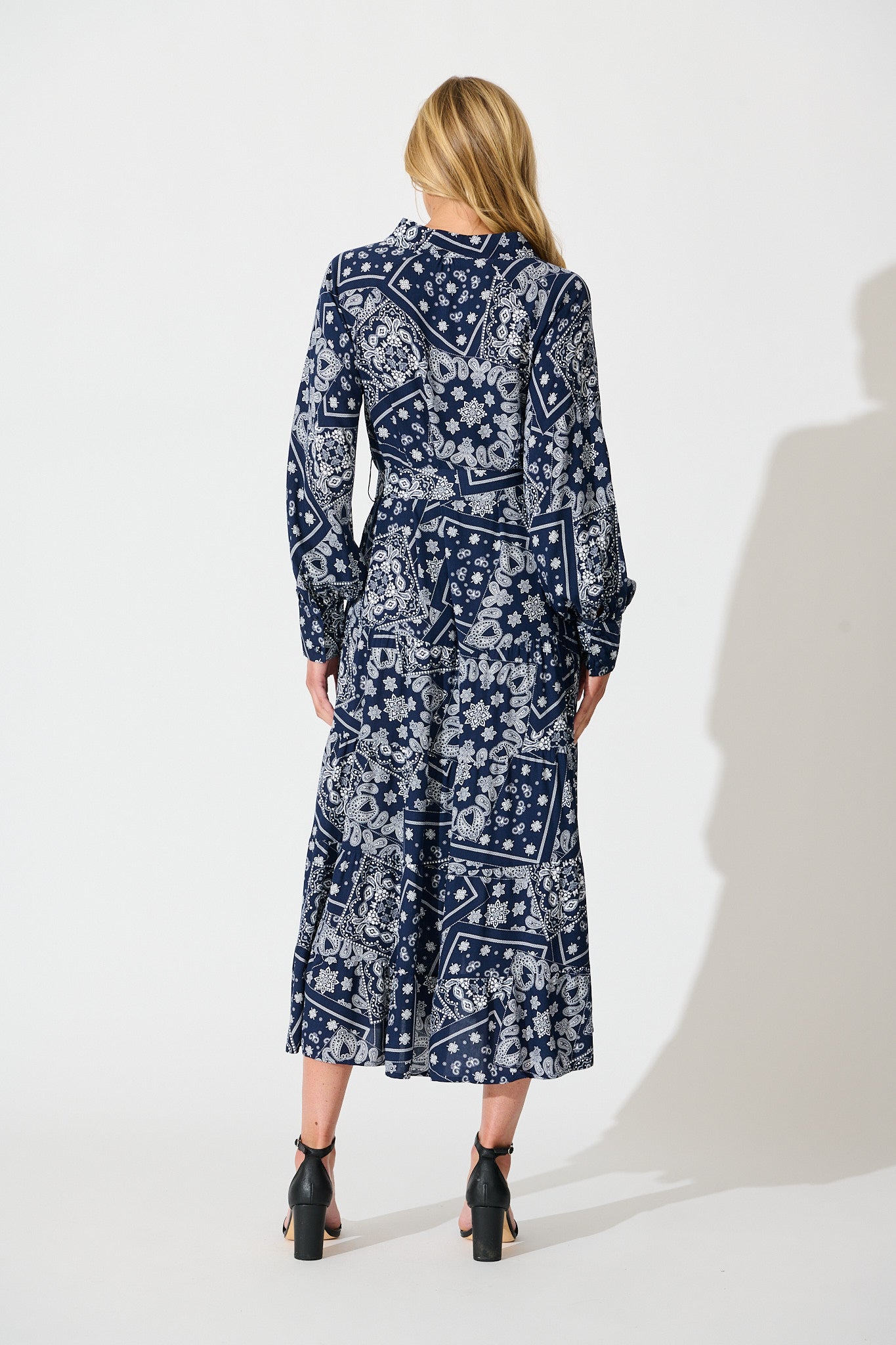 Stasia Maxi Dress in Navy with White Print