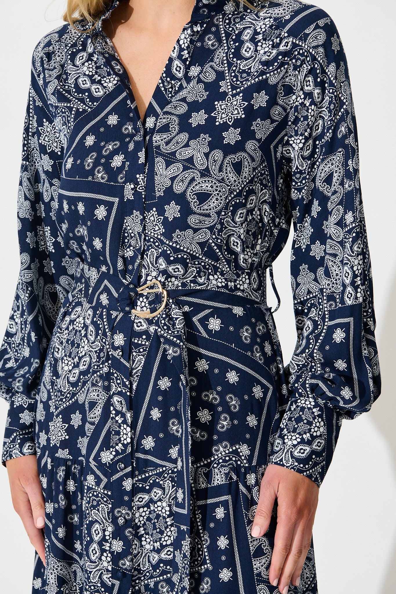 Stasia Maxi Dress in Navy with White Print