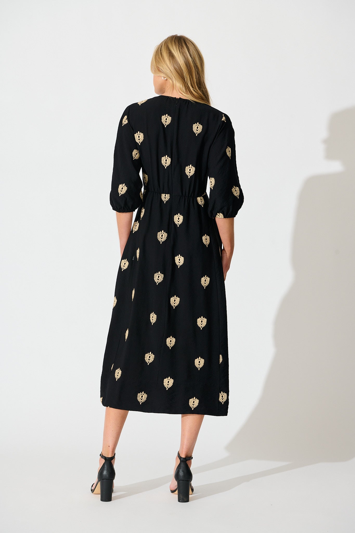 Janelle Midi Dress in Black Embroidery
