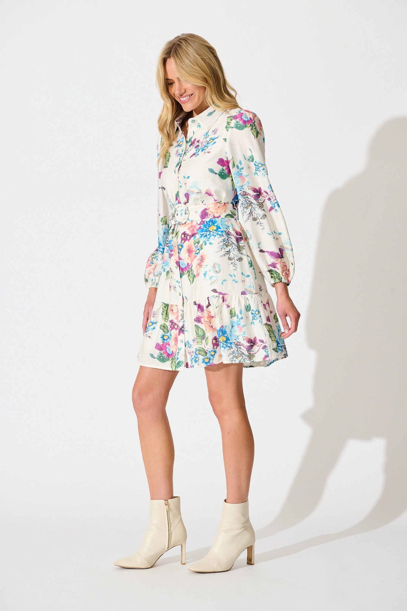 Sunset Whisper Dress in Cream with Multi Floral