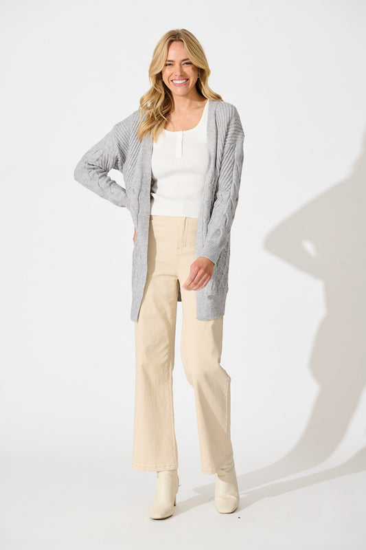 Okina Knit Cardigan In Grey Marle Wool Blend