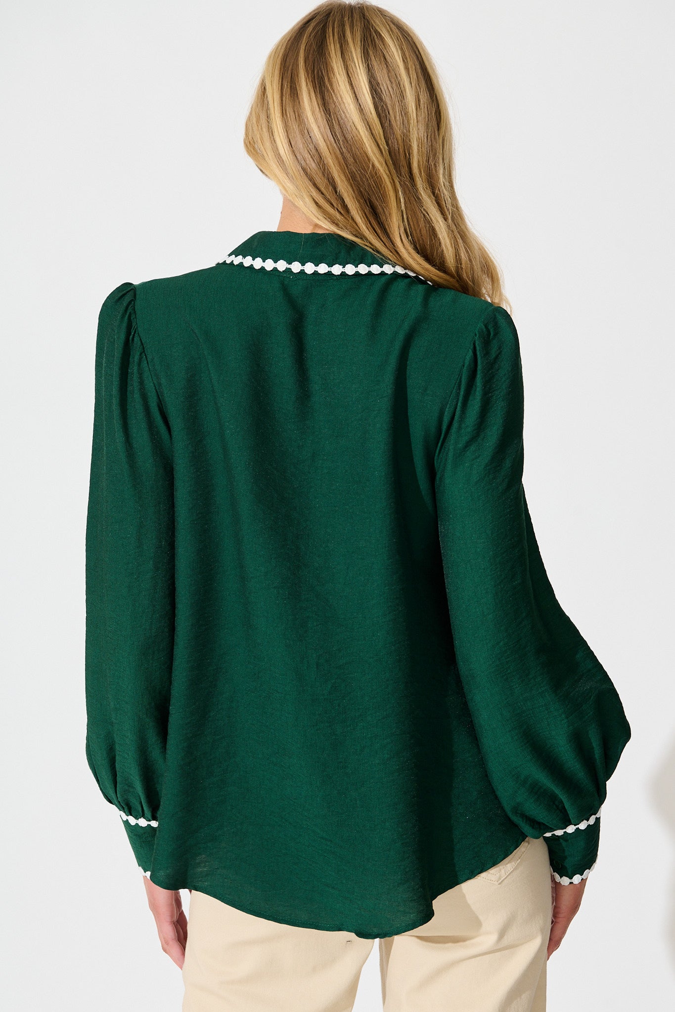Lynelle Shirt in Emerald with White Contrast