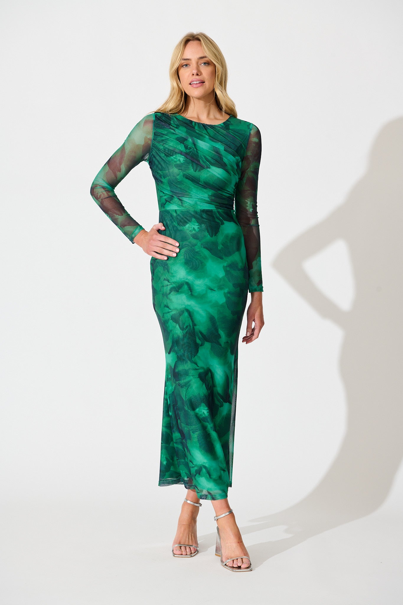 Karlene Maxi Dress in Green Abstract Print