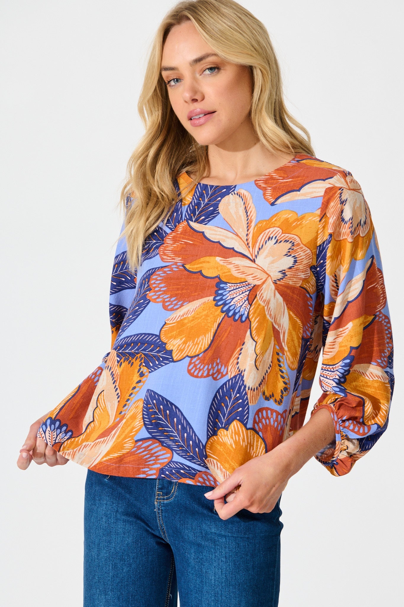 Bambi Top in Multi Print Linen Blend