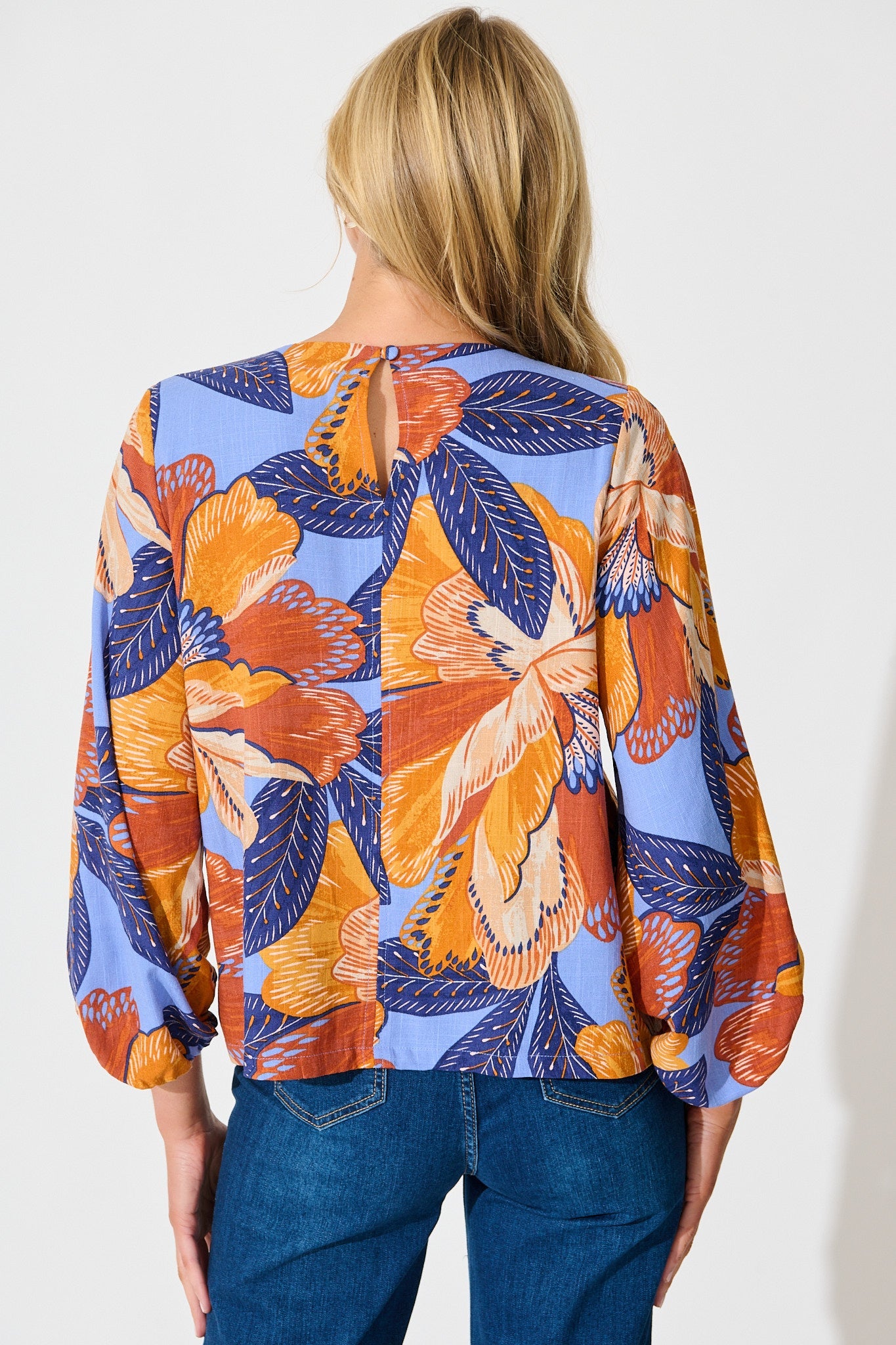 Bambi Top in Multi Print Linen Blend