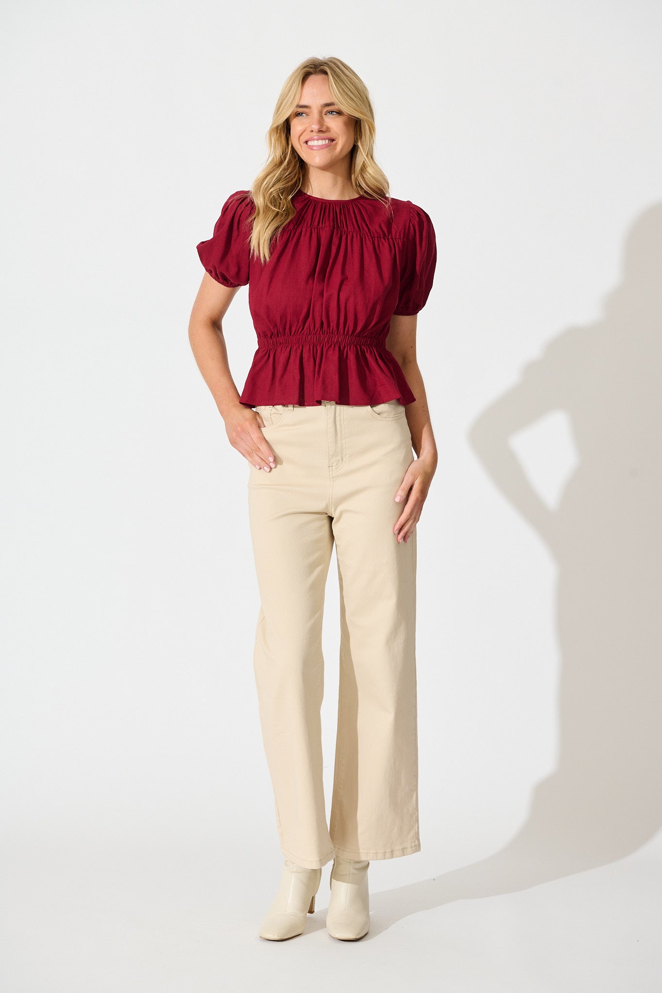 Bria Top in Wine Linen Blend