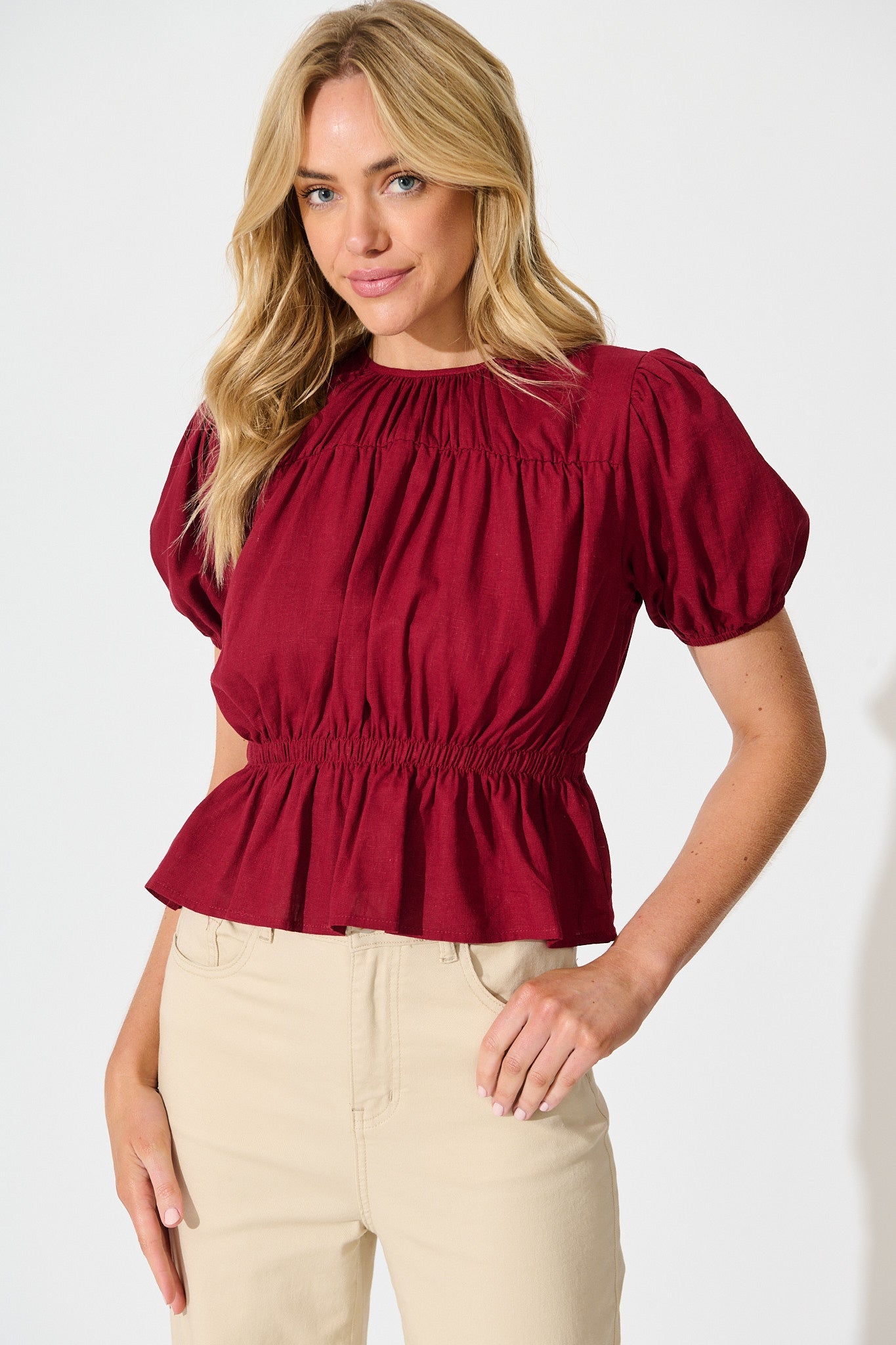 Bria Top in Wine Linen Blend