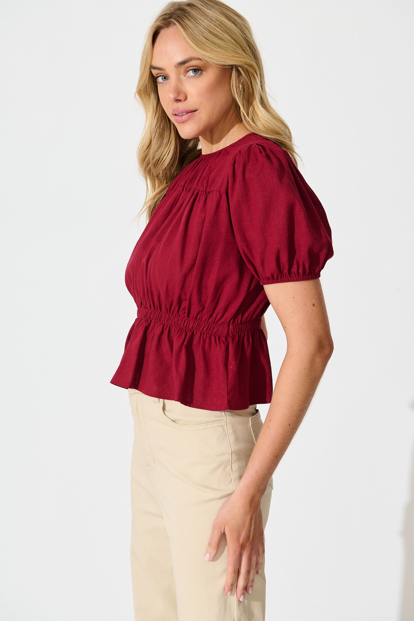 Bria Top in Wine Linen Blend