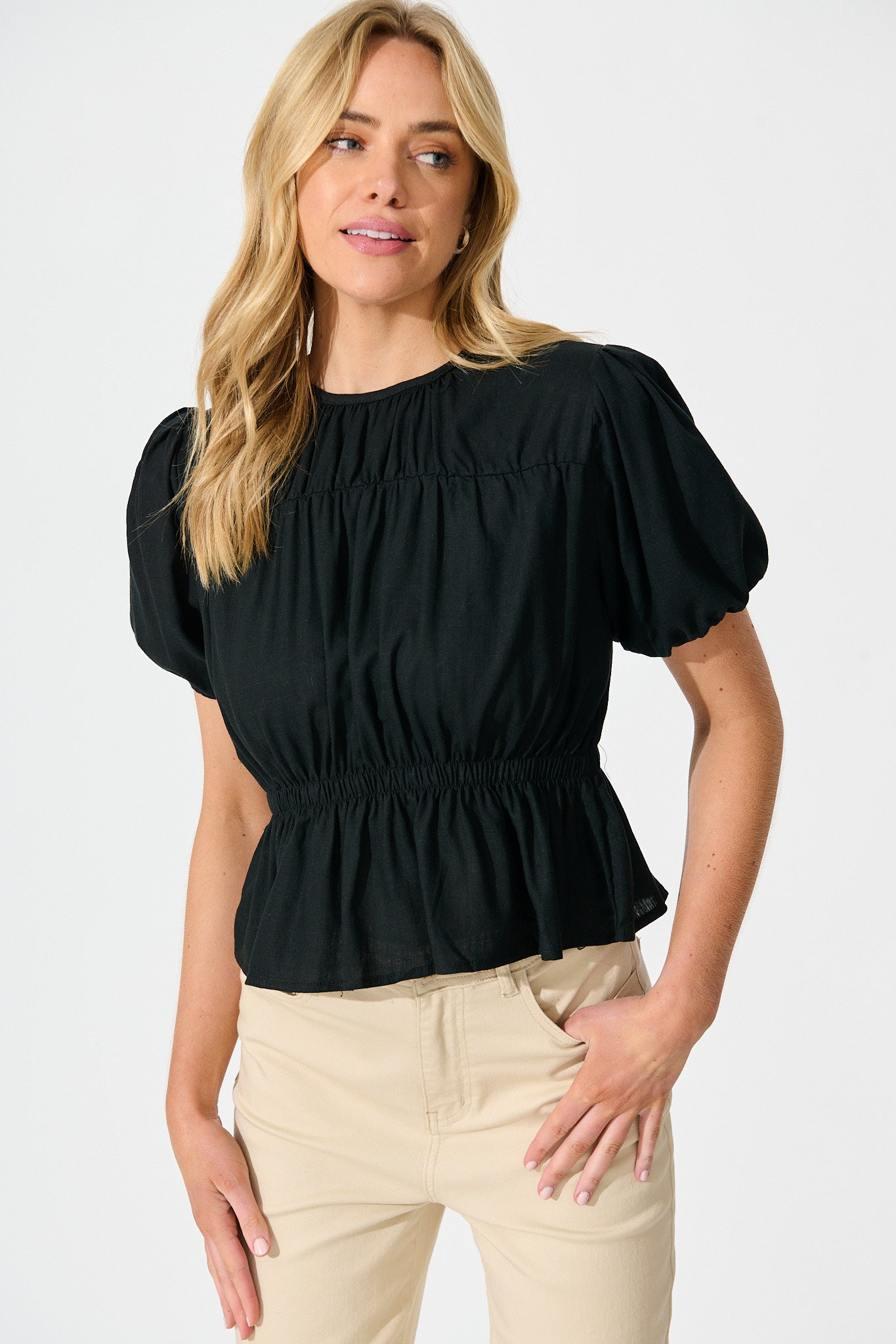 Bria Top in Black Linen Blend