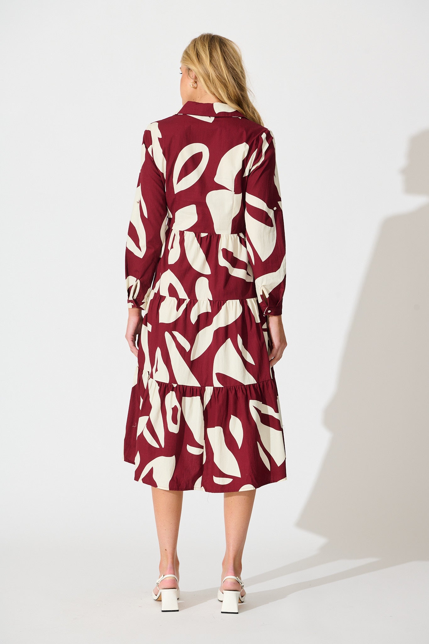 Endless Wishes Midi Shirt Dress in Wine with White Cotton