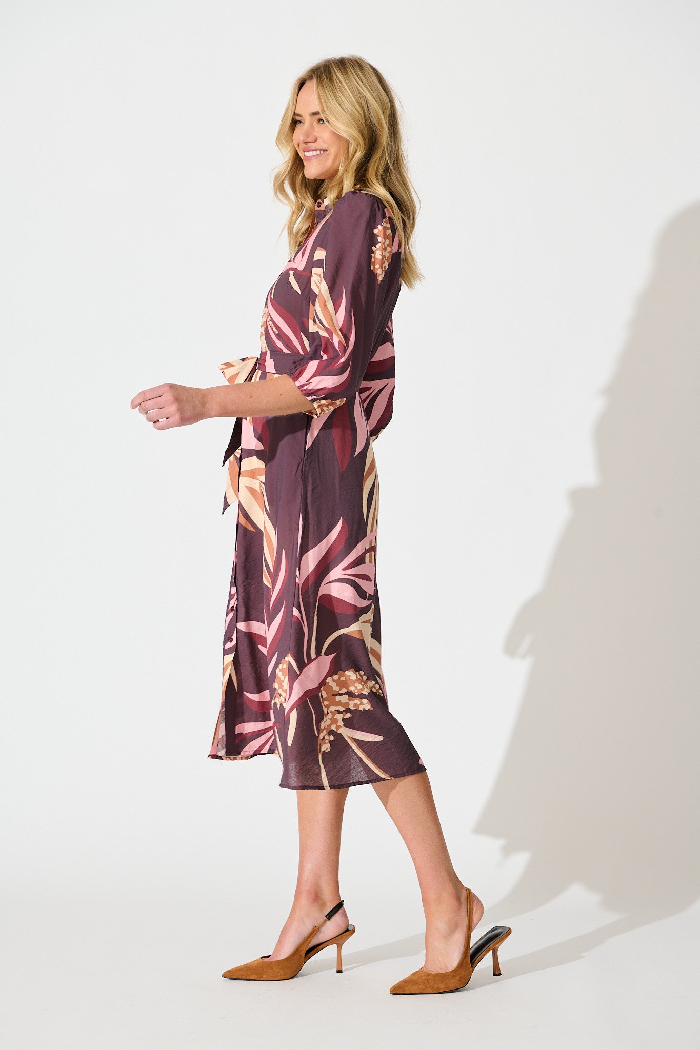 Alvia Midi Shirt Dress in Plum with Multi Floral Print