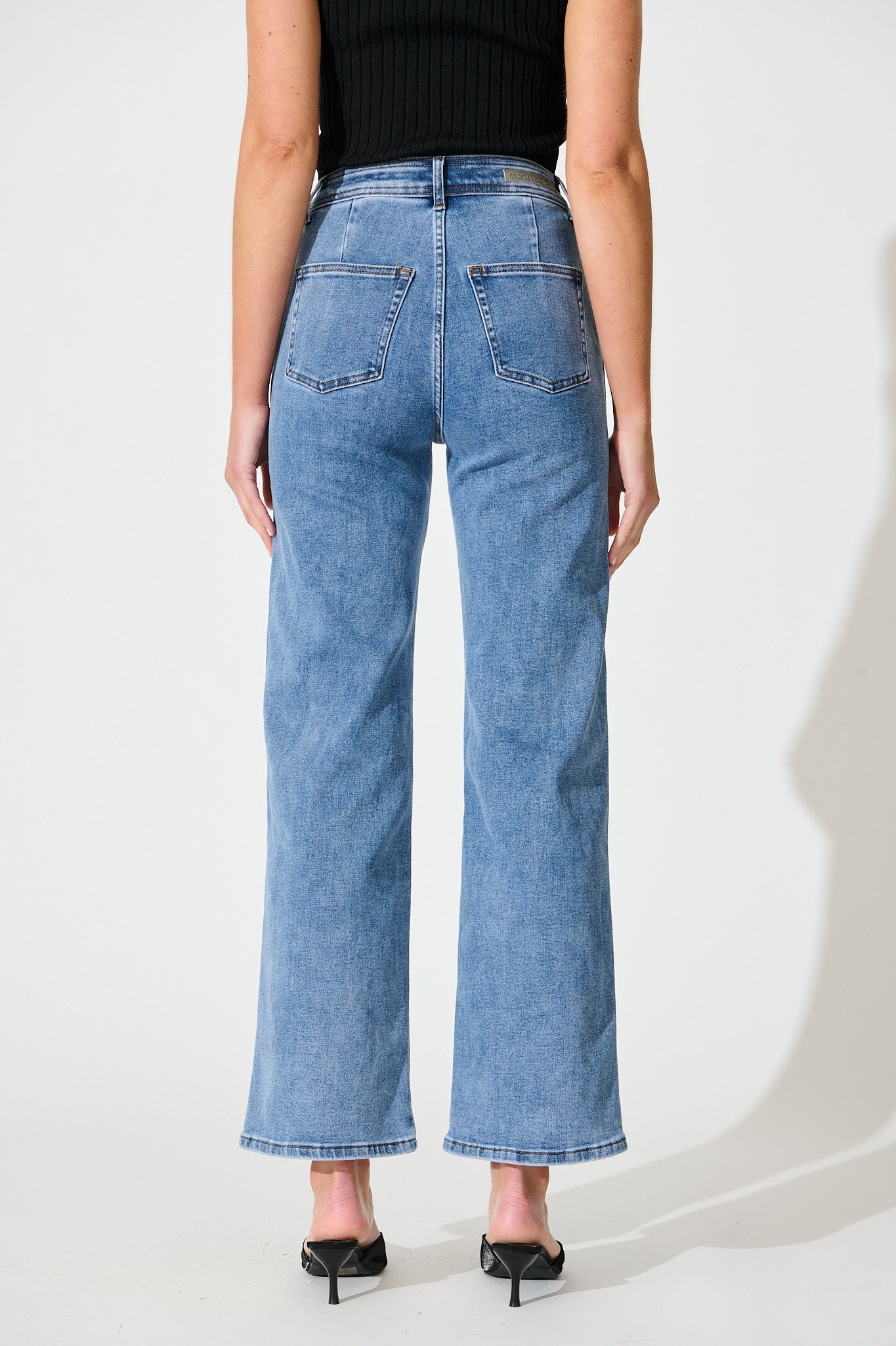 Adele High Rise Straight Leg Jean in Mid Blue