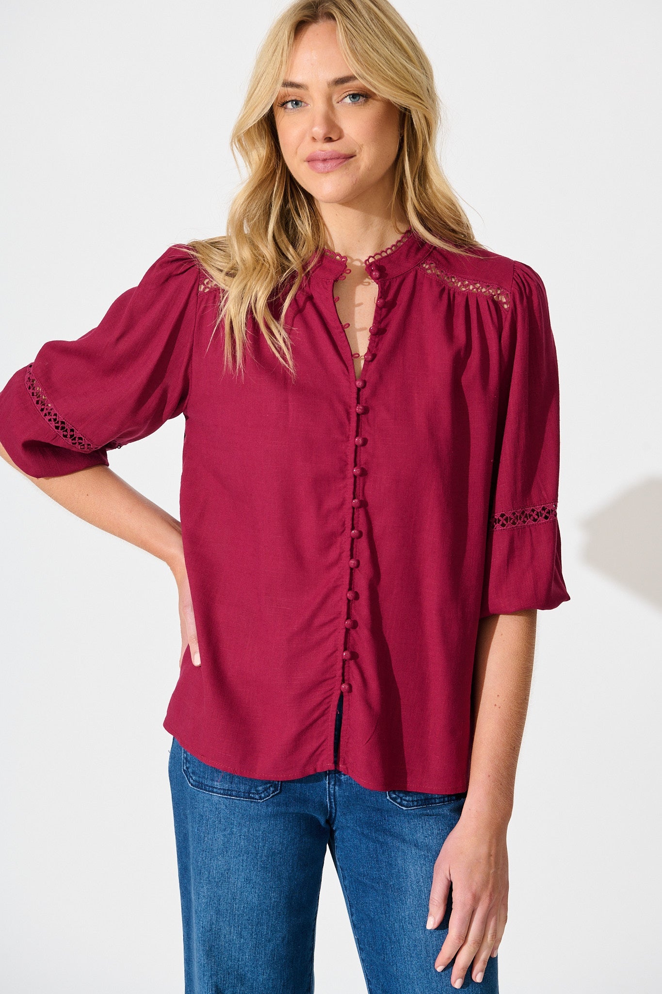 Brianna Top in Wine Linen Blend