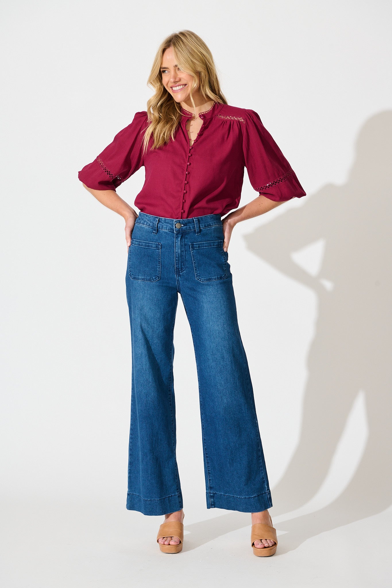 Brianna Top in Wine Linen Blend