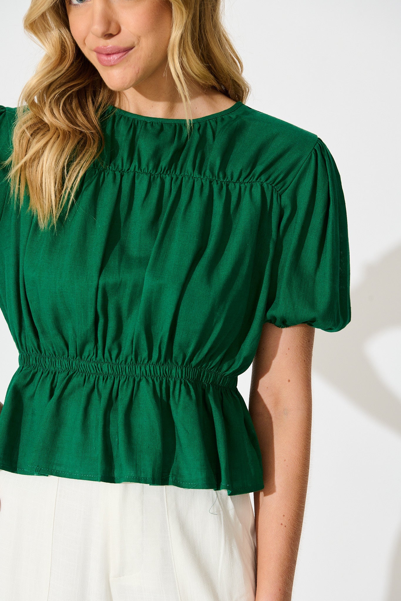Bria Top in Emerald Linen Blend