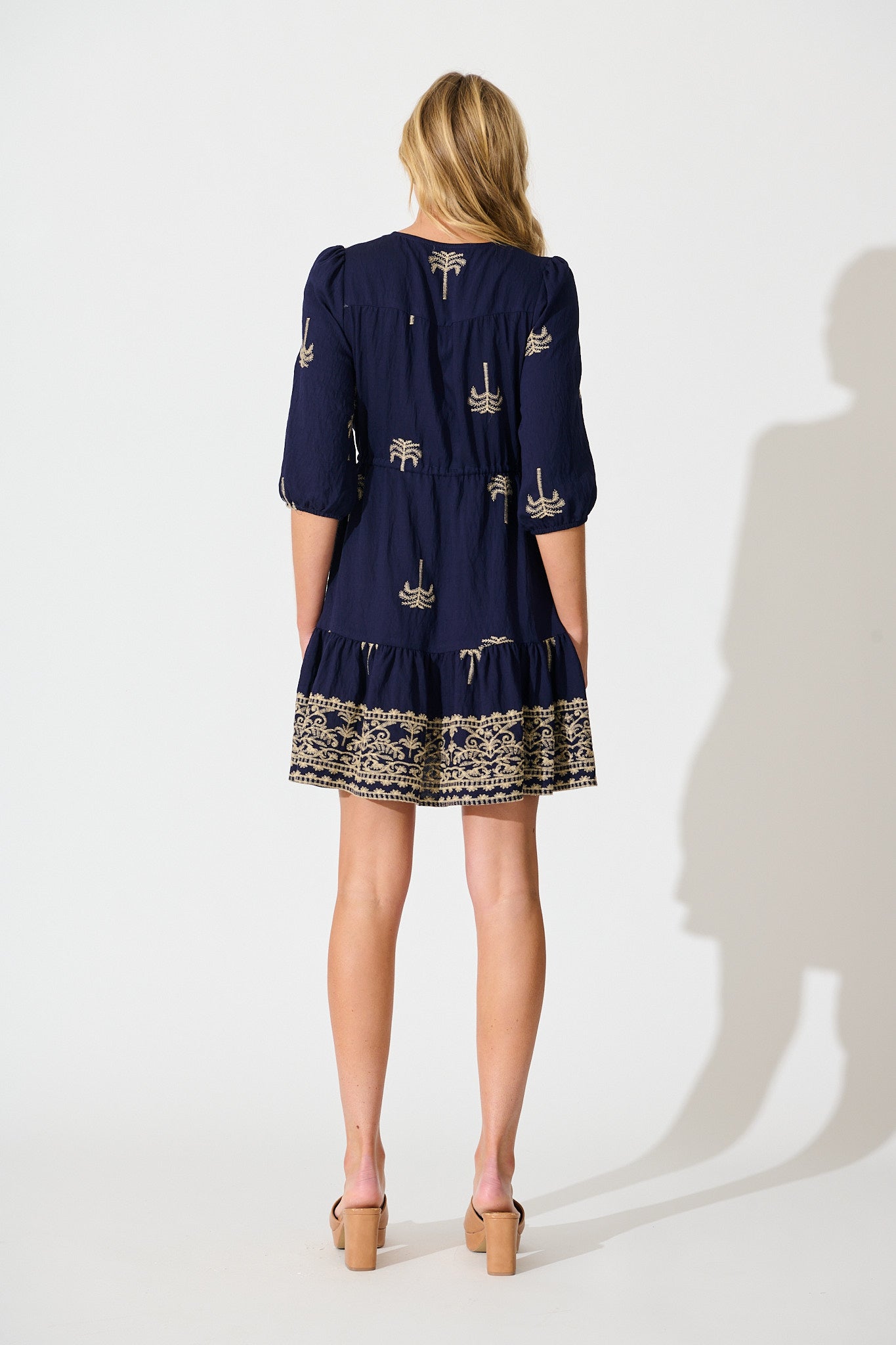 Sweet Nothings Dress in Navy with Palm Embroidery
