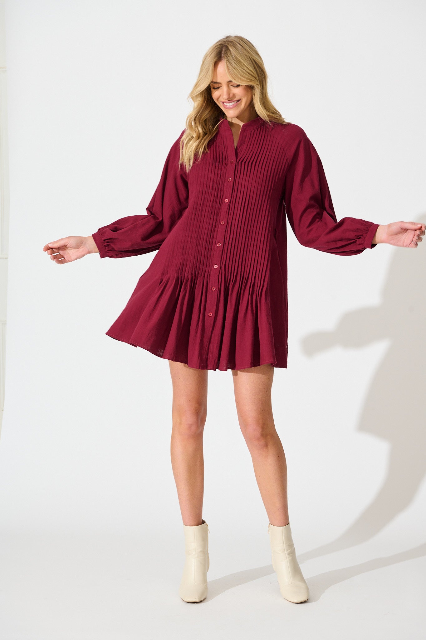 Tallulah Dress in Wine Linen Cotton Blend