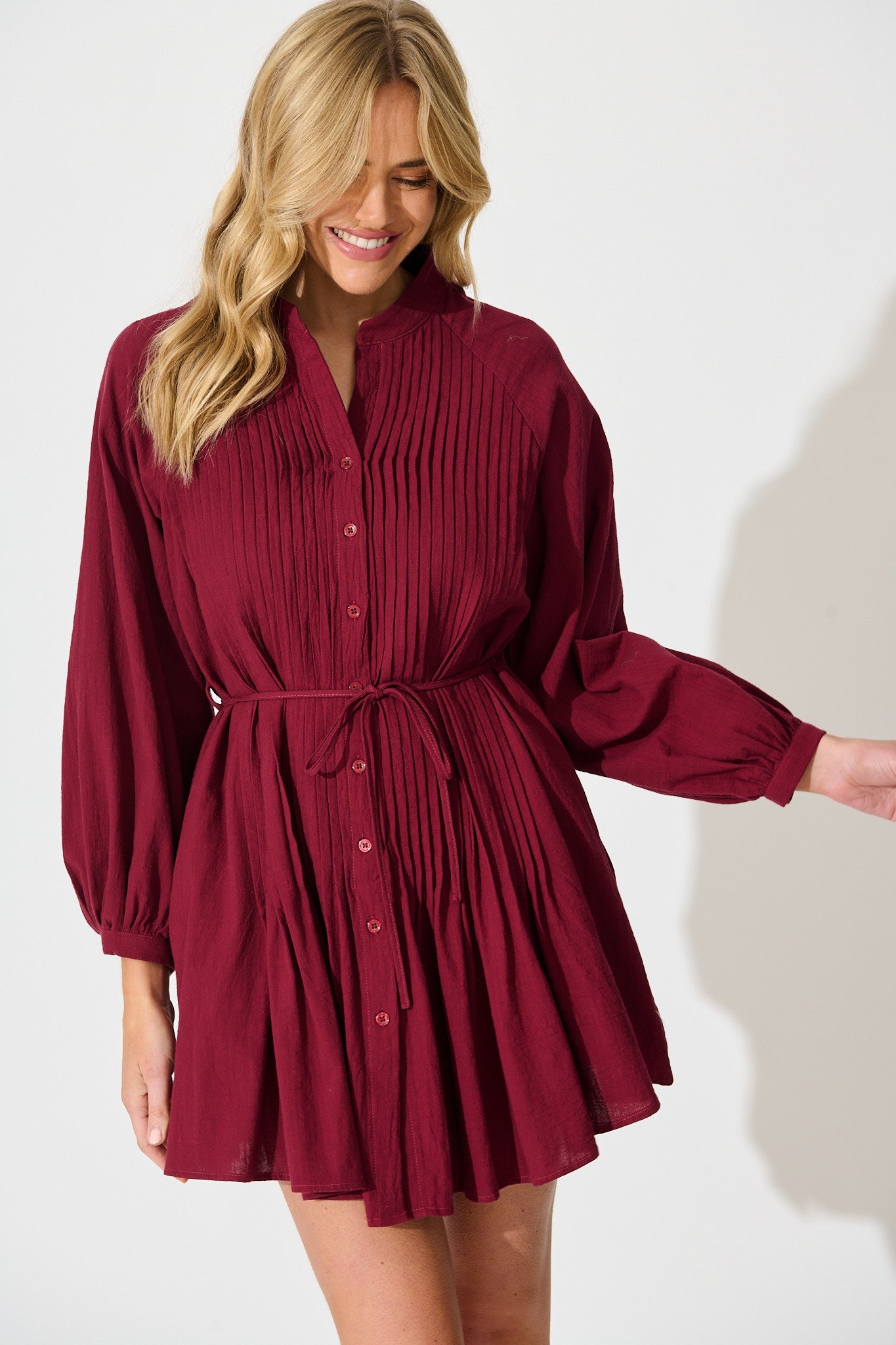 Tallulah Dress in Wine Linen Cotton Blend