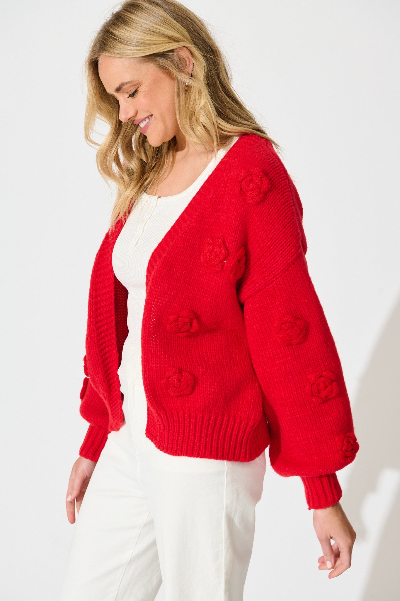 Hana Knit Cardigan in Red Wool Blend
