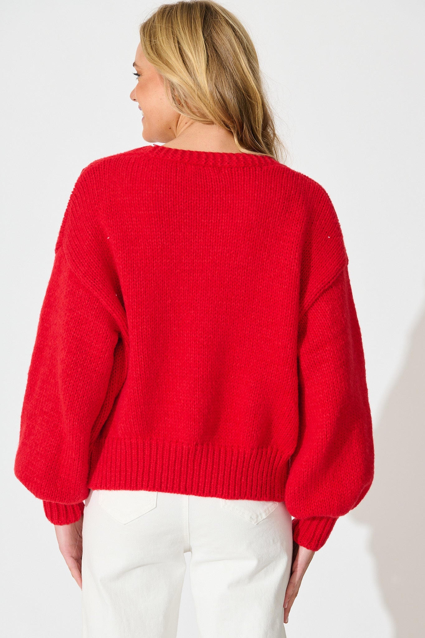 Hana Knit Cardigan in Red Wool Blend