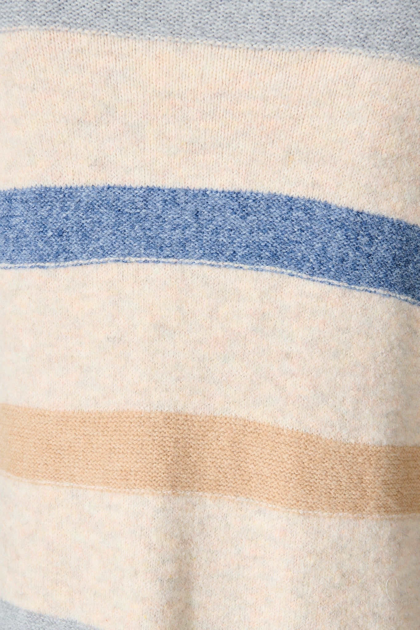 Elara Hood Knit Cardigan in Beige with Blue Stripe Wool Blend