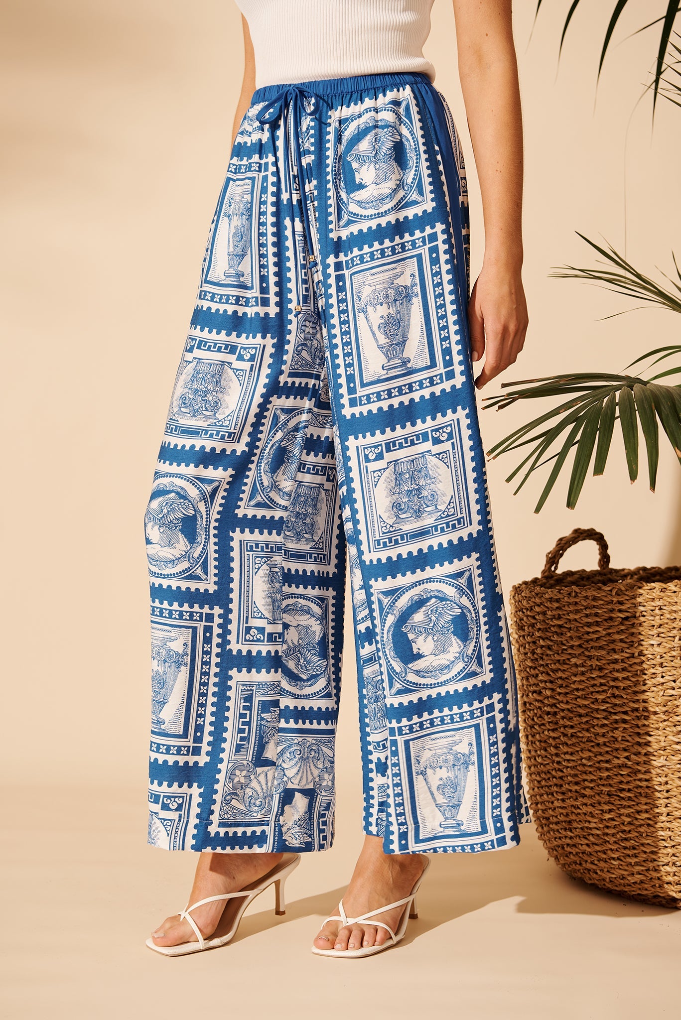 Romeo Pant in Blue with White Stamp Print