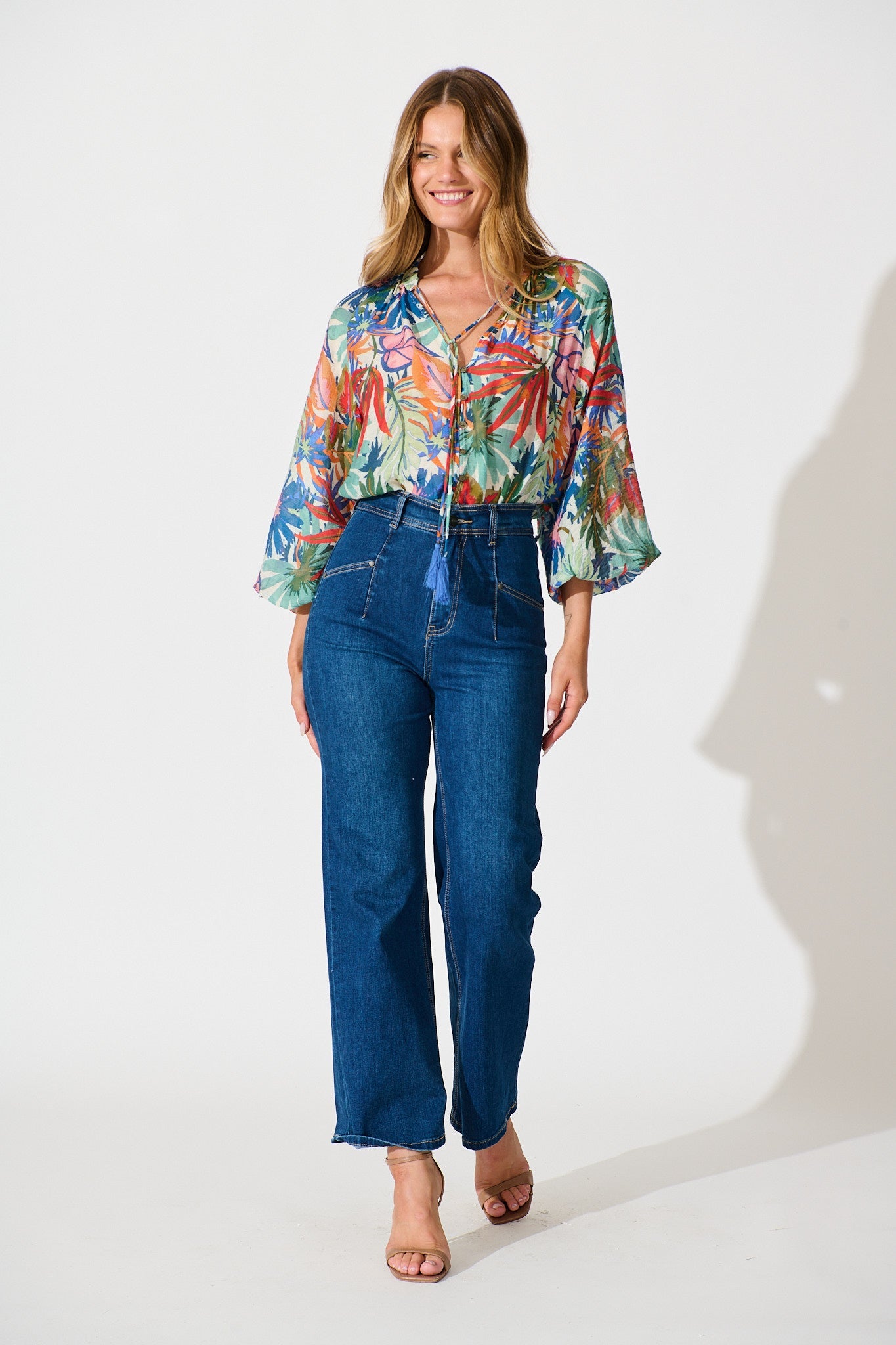 Revelations Top in Multi Leaf Cotton