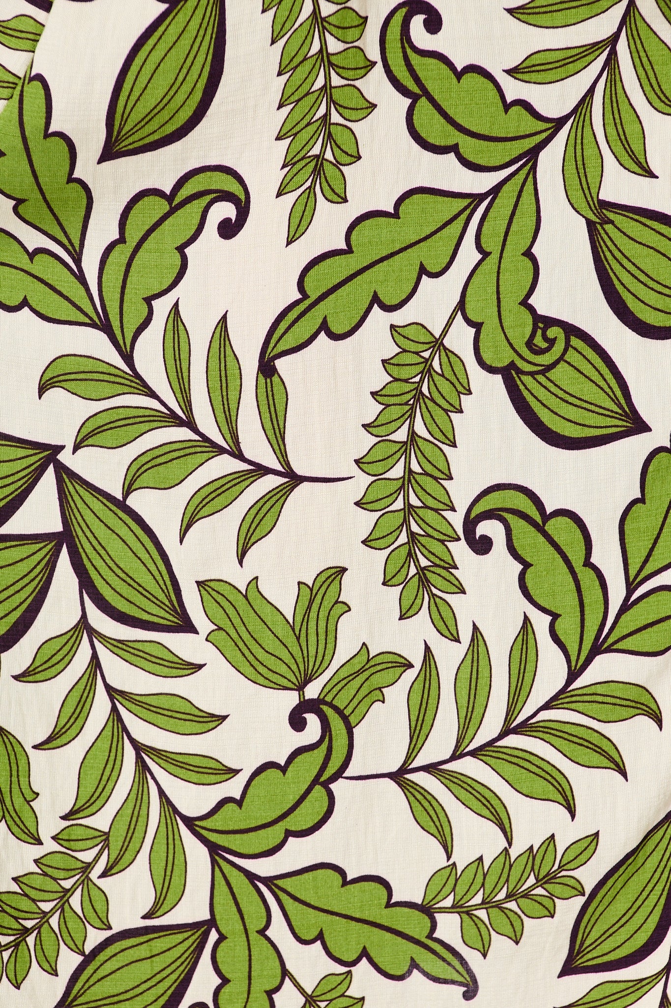 Splendour Midi Dress in Cream with Green Leaf