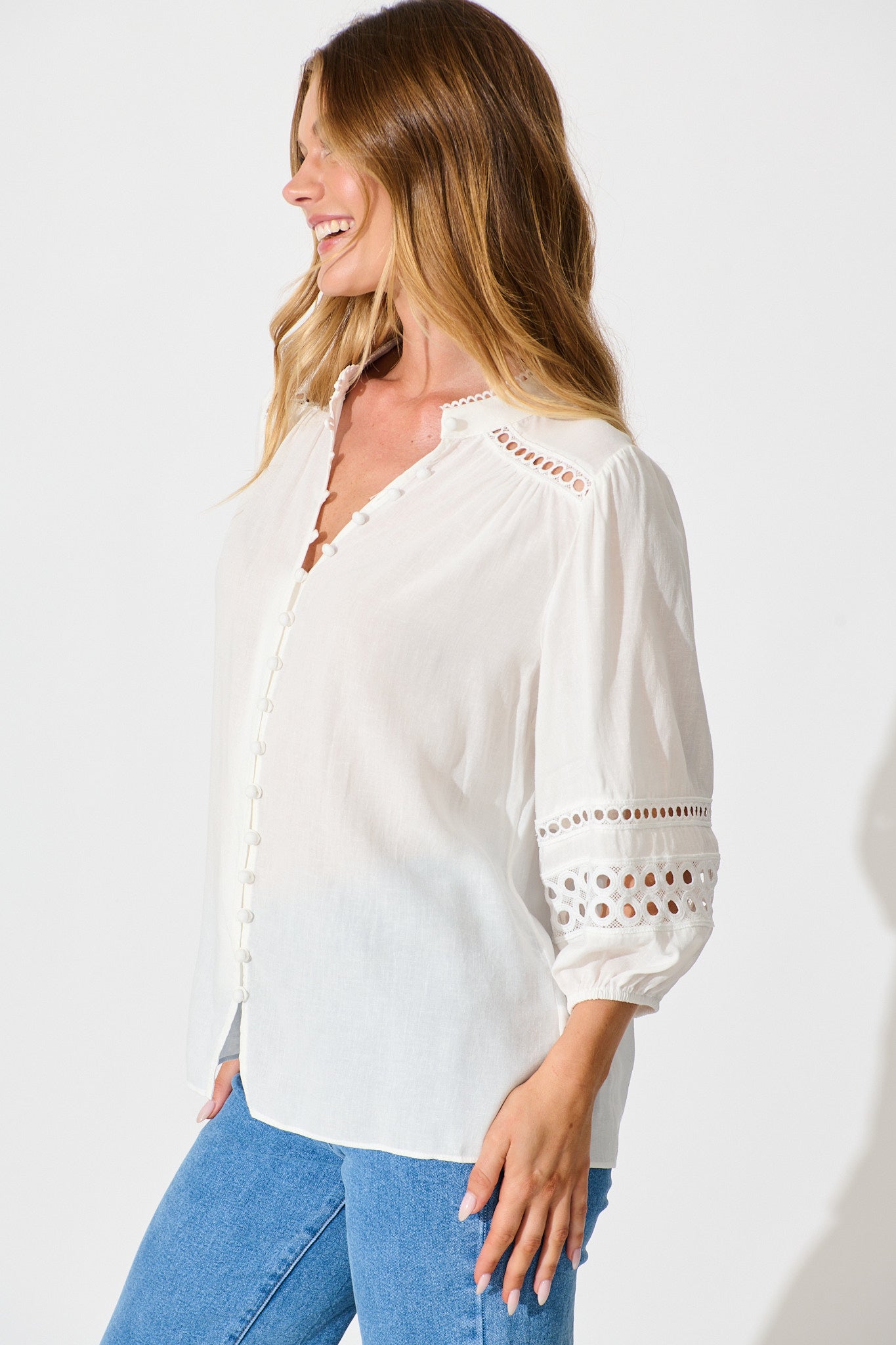 Cascades Top in White Linen Blend