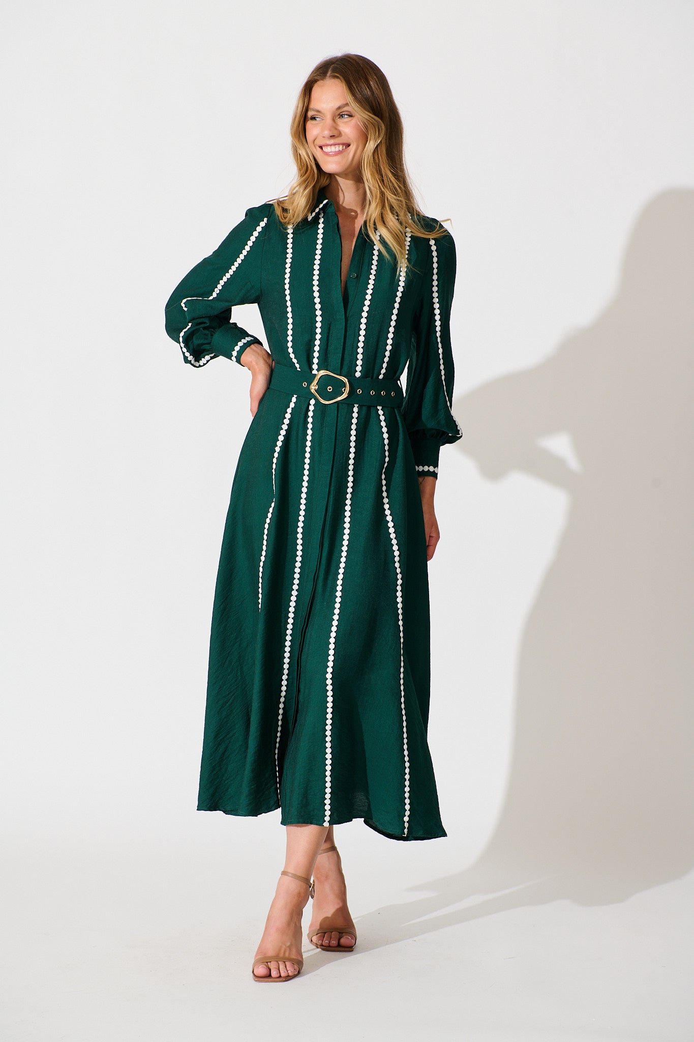 Lovingly Maxi Shirt Dress In Emerald Green