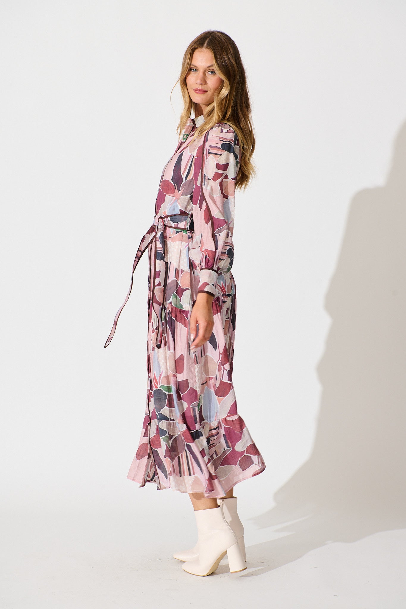 Naylor Maxi Shirt Dress in Multi Brown Print