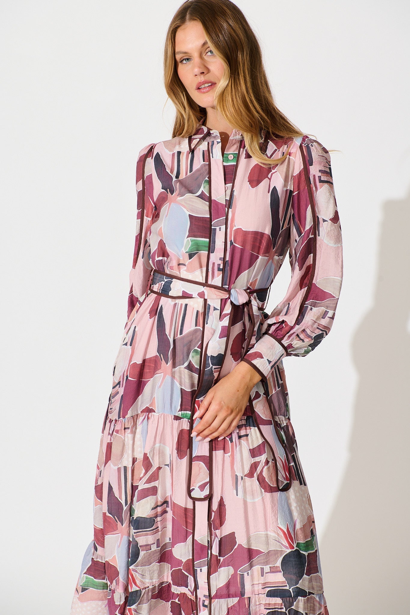 Naylor Maxi Shirt Dress in Multi Brown Print