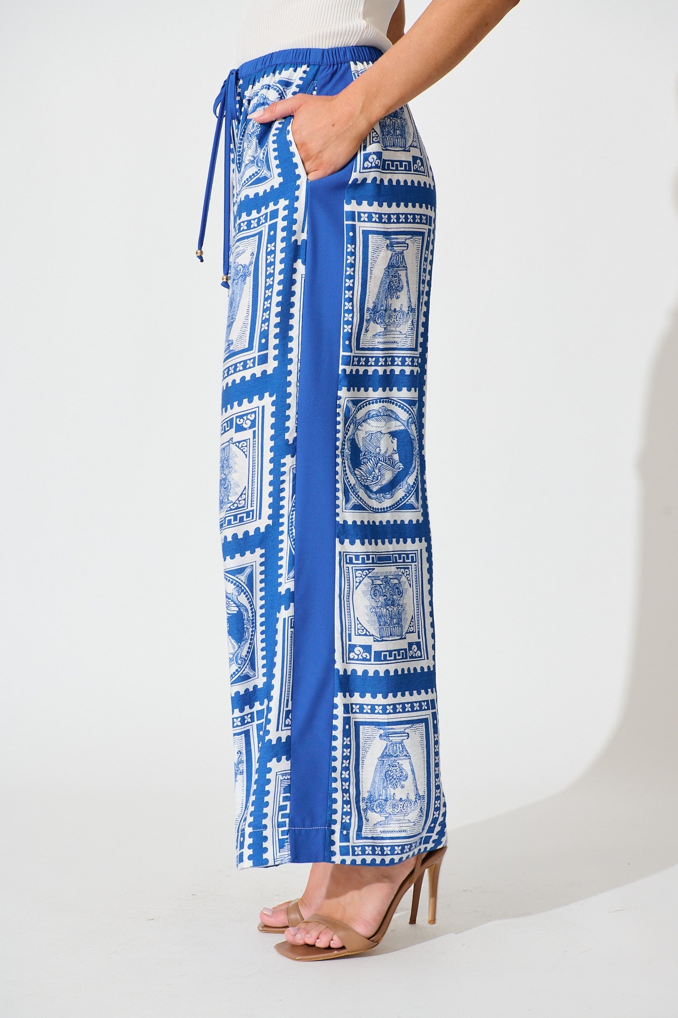 Romeo Pant in Blue with White Stamp Print