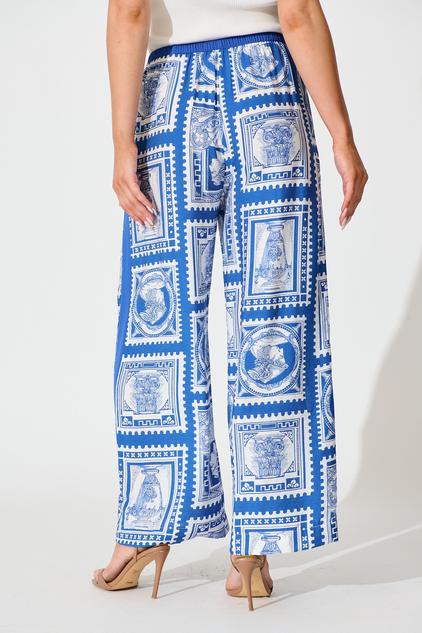 Romeo Pant in Blue with White Stamp Print