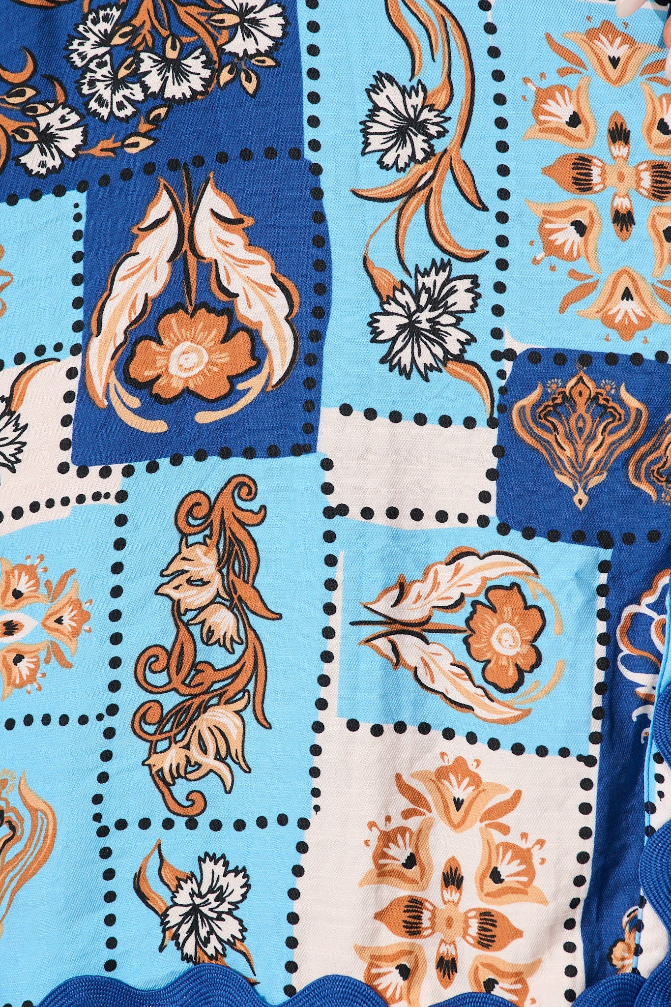 Amico Dress in Blue with Brown Patchwork Print