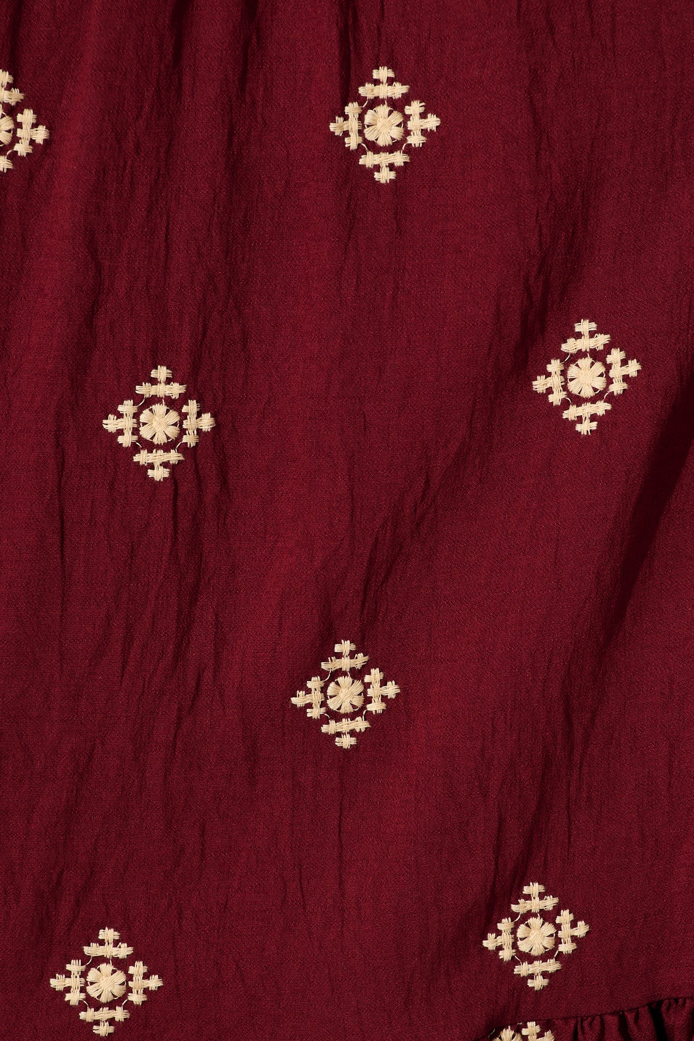 Kelsey Midi Dress in Wine with Cream Embroidery