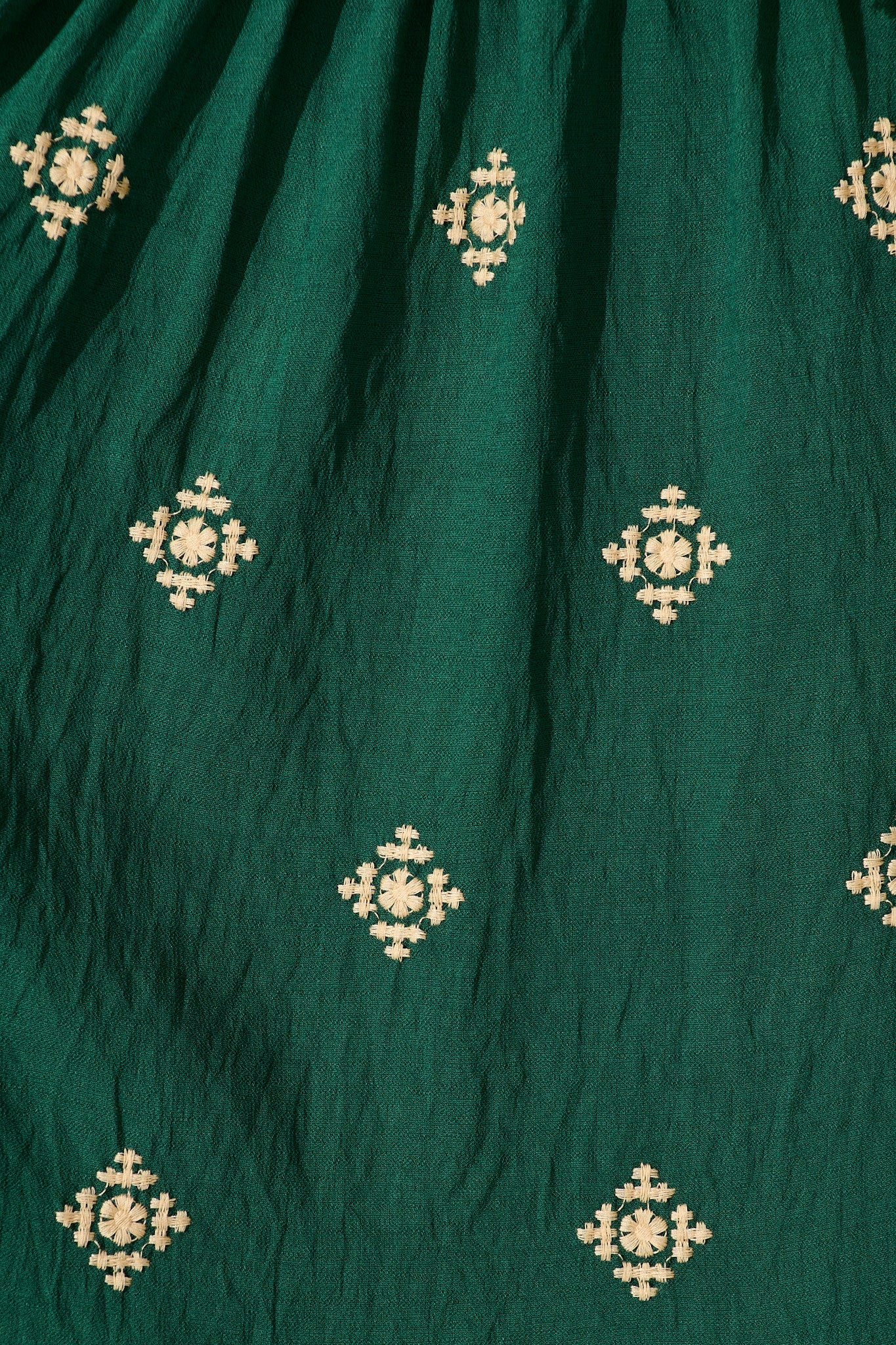 Kelsey Midi Dress in Emerald with Cream Embroidery