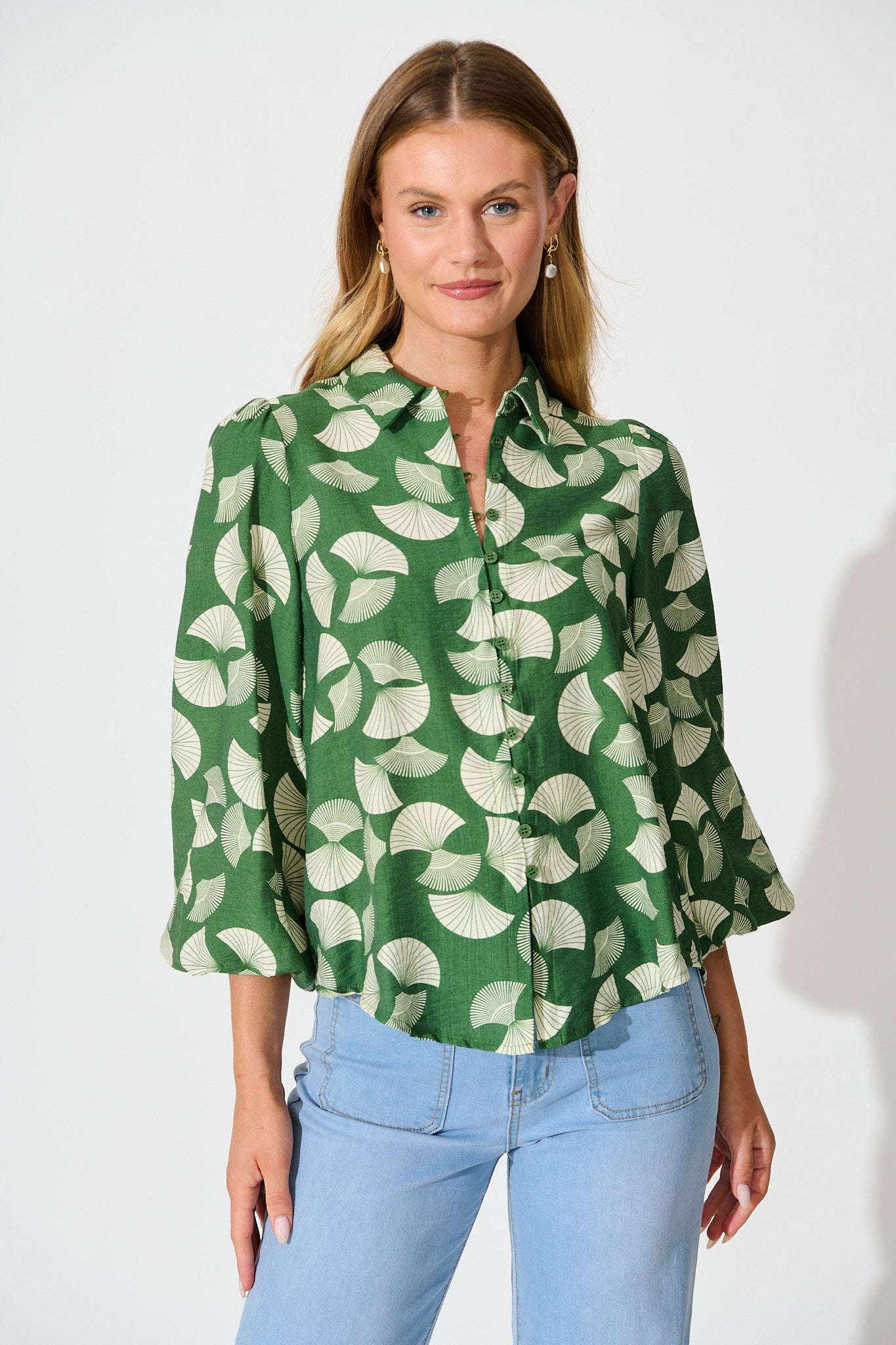 Keegan Shirt in Green with White Print