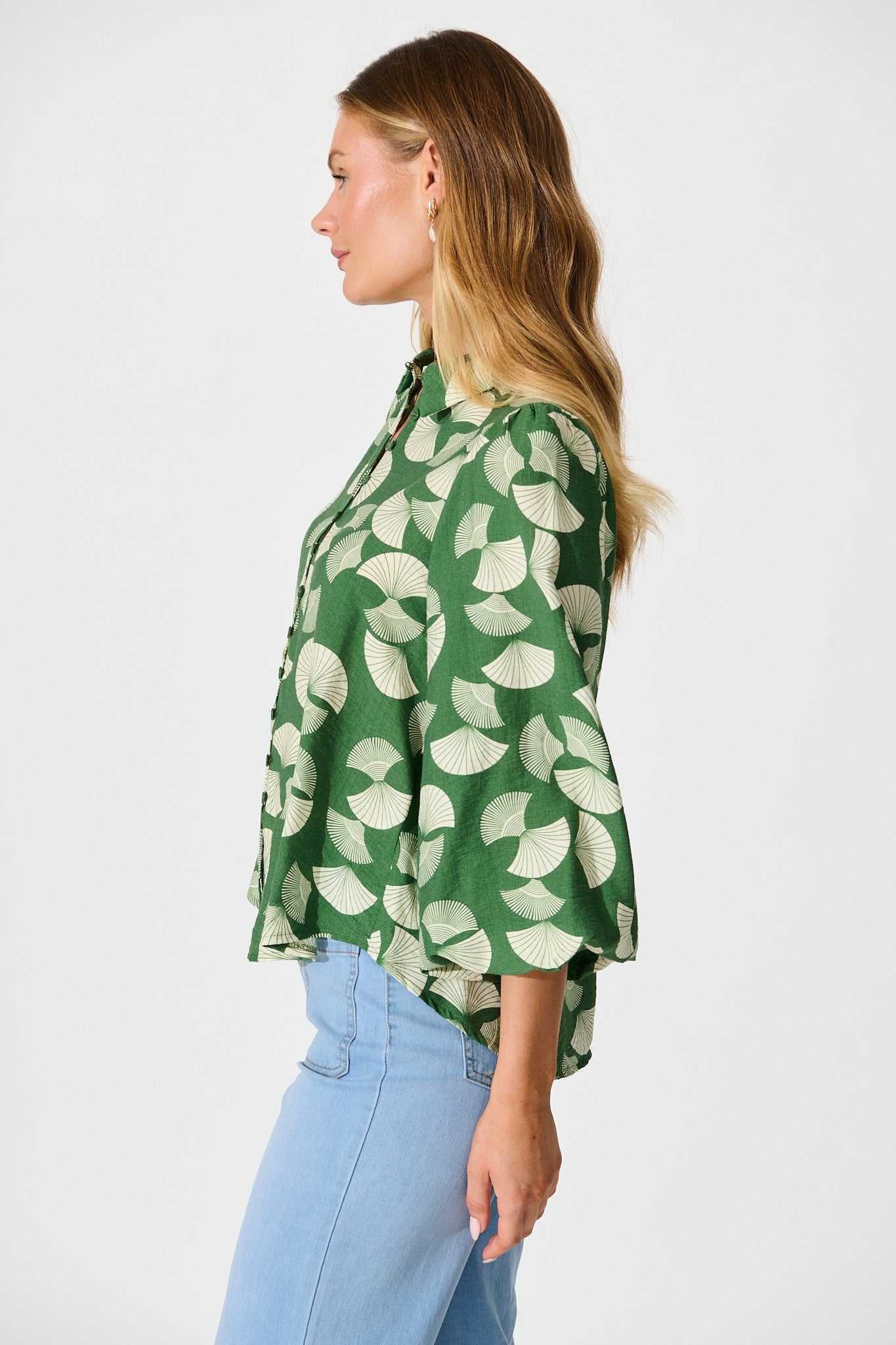 Keegan Shirt in Green with White Print